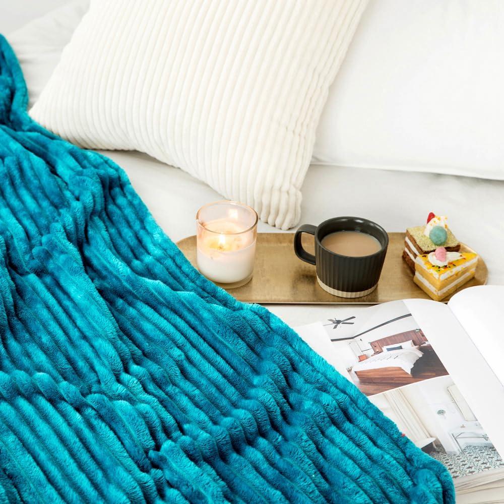 imageMIULEE Burnt Orange Fleece Blanket Durable Plush Fuzzy Extra Soft Warm Cozy Striped Flannel Fall Throw Blanket for Couch Sofa Bed 30quotx40quotTeal