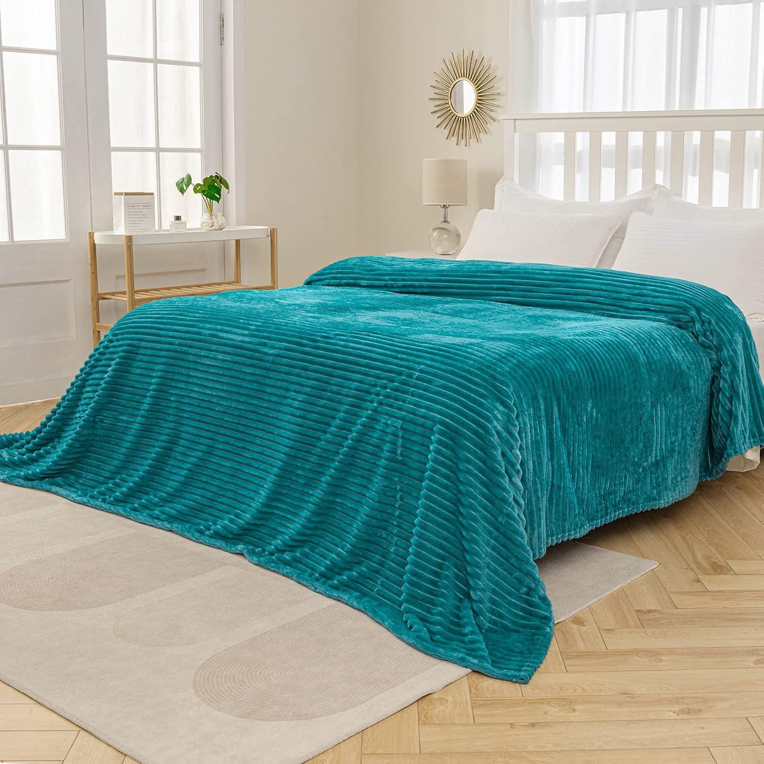 imageMIULEE Burnt Orange Fleece Blanket Durable Plush Fuzzy Extra Soft Warm Cozy Striped Flannel Fall Throw Blanket for Couch Sofa Bed 30quotx40quotTeal