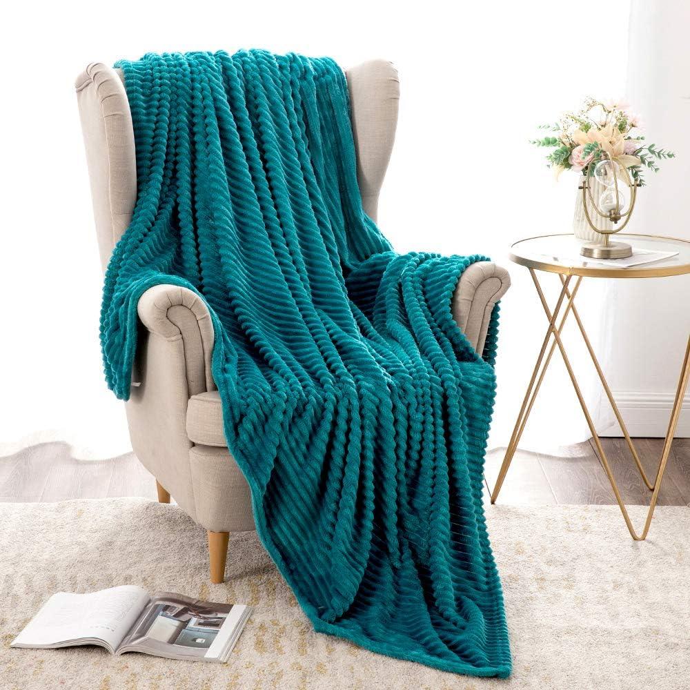 imageMIULEE Burnt Orange Fleece Blanket Durable Plush Fuzzy Extra Soft Warm Cozy Striped Flannel Fall Throw Blanket for Couch Sofa Bed 30quotx40quotTeal