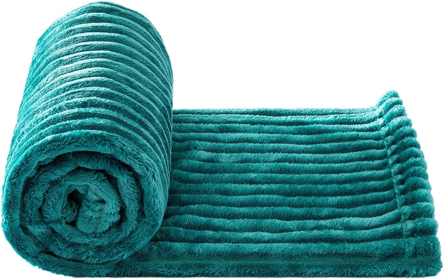 imageMIULEE Burnt Orange Fleece Blanket Durable Plush Fuzzy Extra Soft Warm Cozy Striped Flannel Fall Throw Blanket for Couch Sofa Bed 30quotx40quotTeal