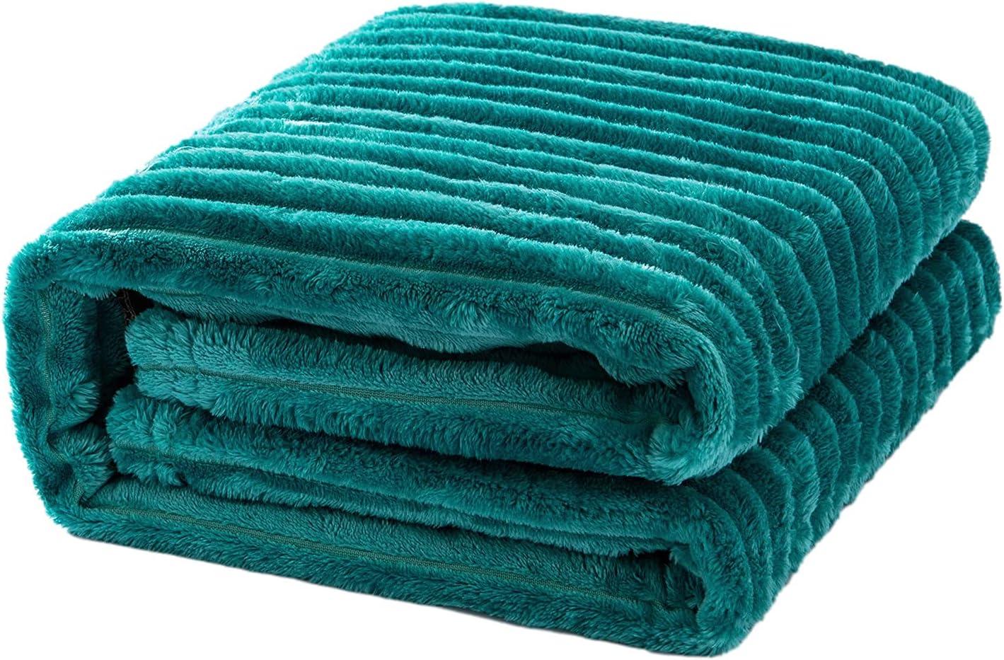 imageMIULEE Burnt Orange Fleece Blanket Durable Plush Fuzzy Extra Soft Warm Cozy Striped Flannel Fall Throw Blanket for Couch Sofa Bed 30quotx40quotTeal