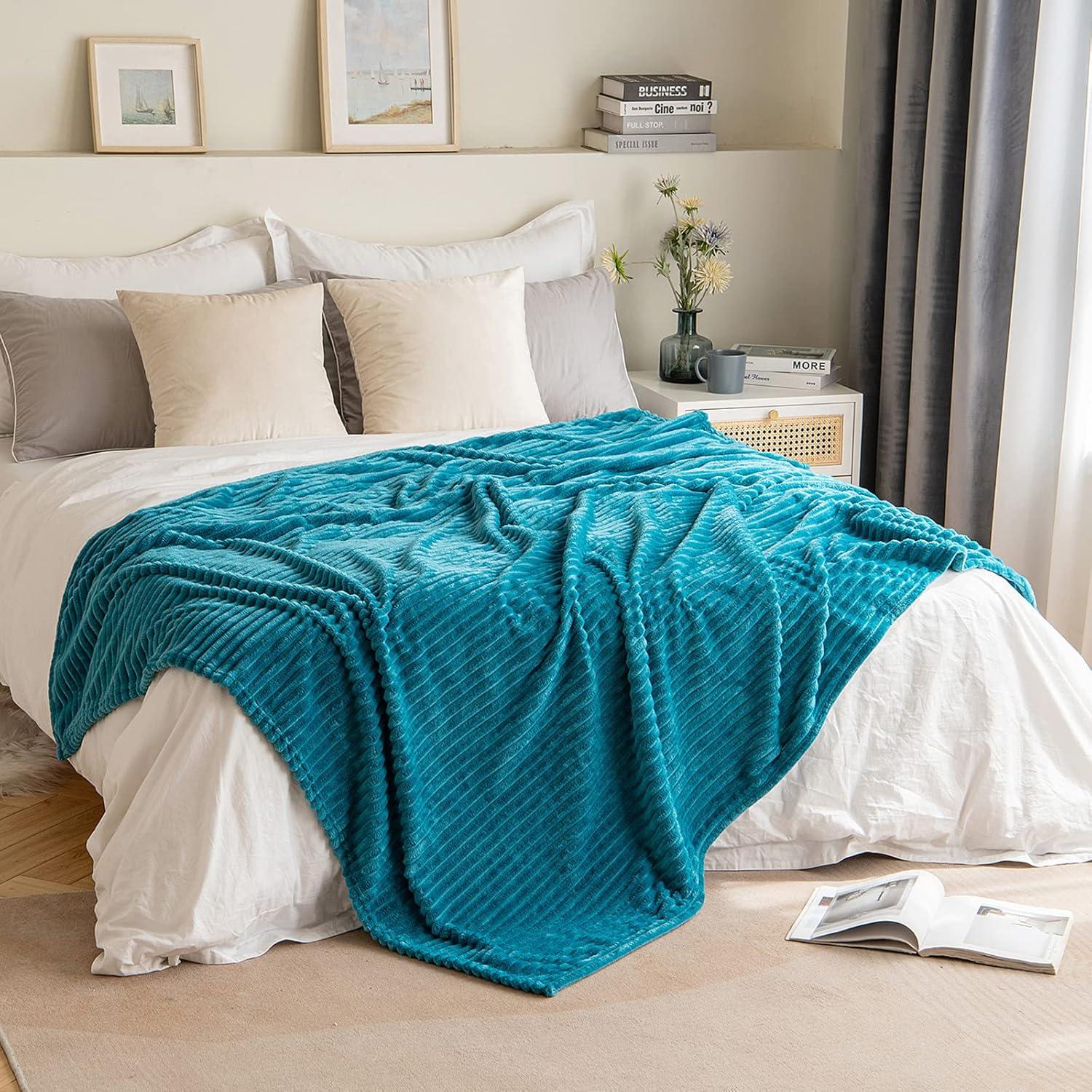 imageMIULEE Burnt Orange Fleece Blanket Durable Plush Fuzzy Extra Soft Warm Cozy Striped Flannel Fall Throw Blanket for Couch Sofa Bed 30quotx40quotTeal