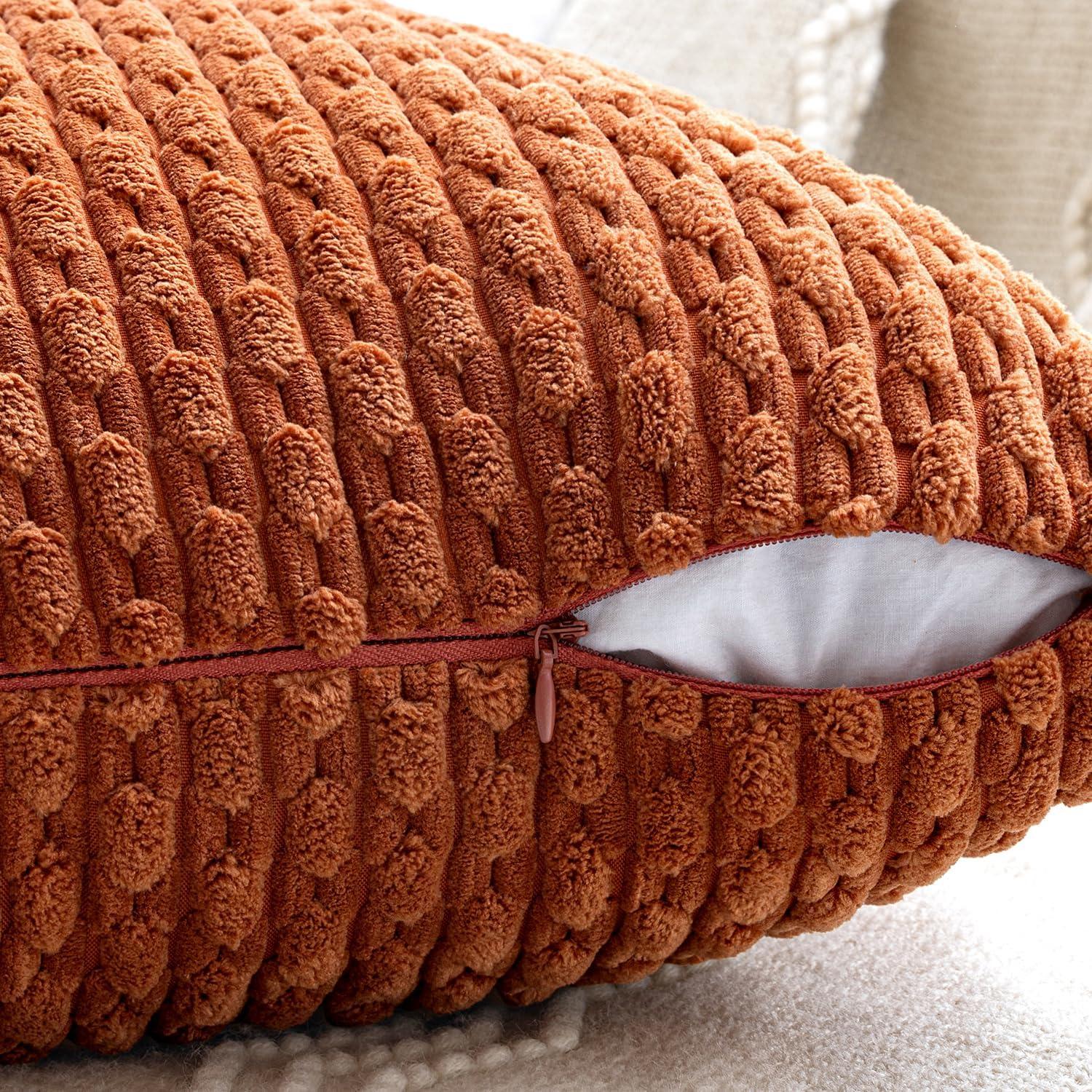 imageMIULEE Burnt Orange Throw Pillow Covers Soft Couch Decorative Set of 4 Boho Striped Cushion Covers Corduroy Pillowcase Farmhouse Home Decor for Couch Bed Sofa Living Room 18x18 Inch Yellow OrangeBurnt Orange