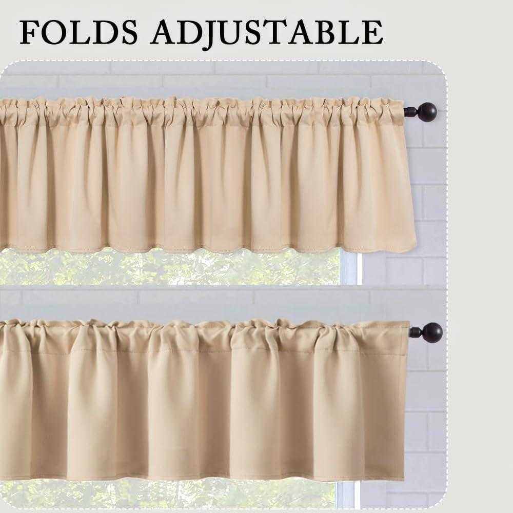 imageMIULEE Christmas Blackout Window Valance for Bedroom Kitchen Bathroom Living Room Darkening Rod Pocket Curtain Valance Thermal Insulated Window Treatment 1 Panel 52 x 18 Inches Hunter GreenBeige