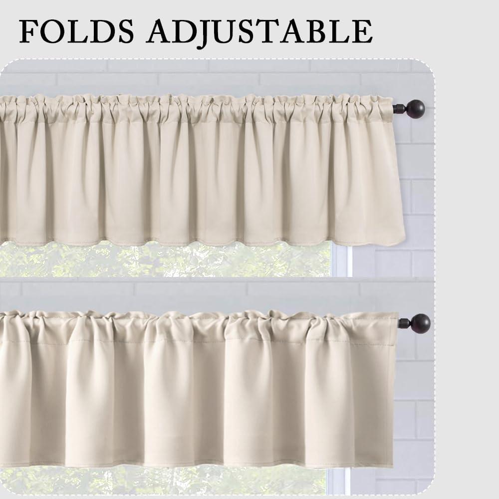 imageMIULEE Christmas Blackout Window Valance for Bedroom Kitchen Bathroom Living Room Darkening Rod Pocket Curtain Valance Thermal Insulated Window Treatment 1 Panel 52 x 18 Inches Hunter GreenCream Beige