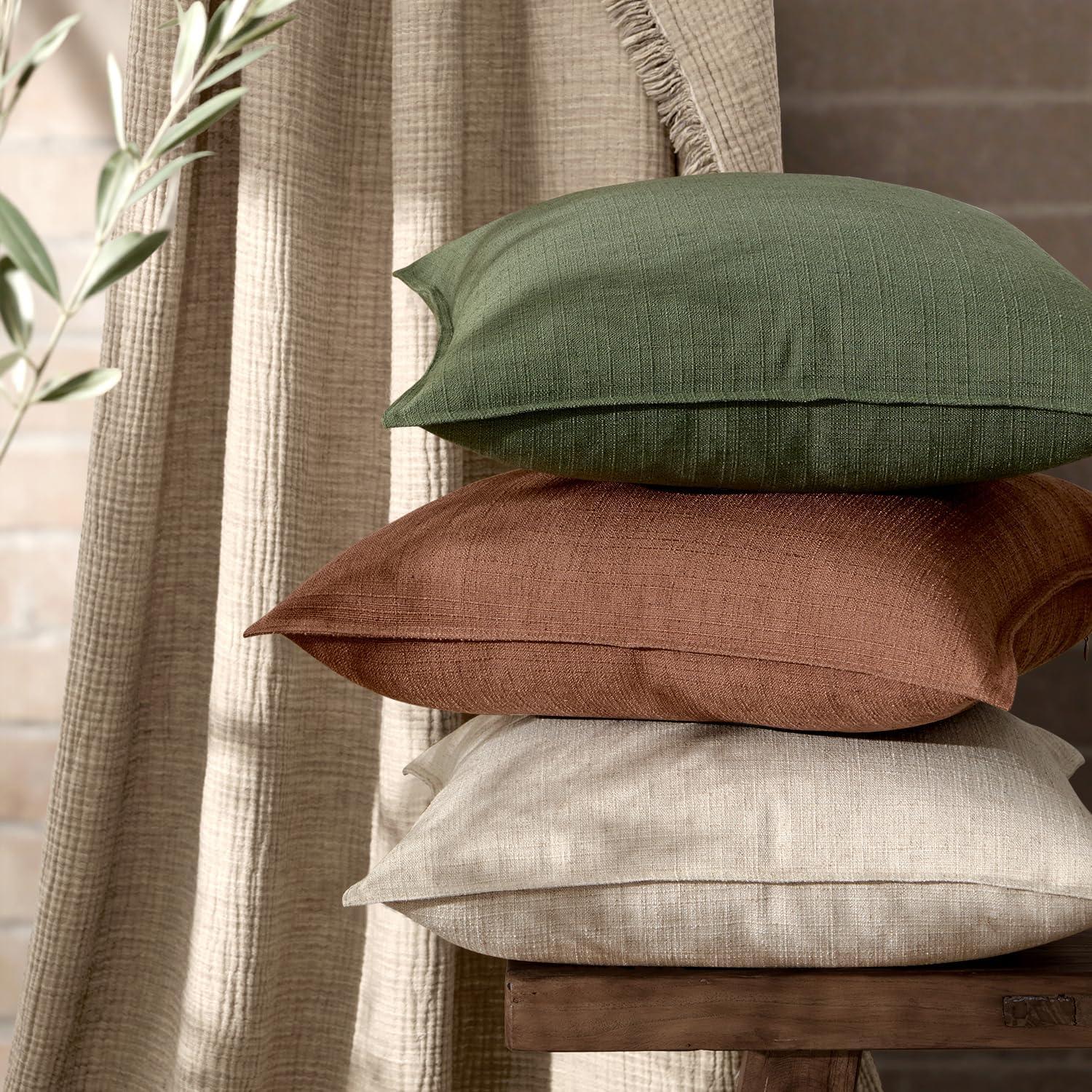 imageMIULEE Christmas Decorative Pillow Covers 20x20 2 Pack Boho Farmhouse Neutral Throw Pillows for Couch Thick Textured Modern Linen Cushion Cases Sofa Bed Living Room Home Decor Dark GreenDark Green