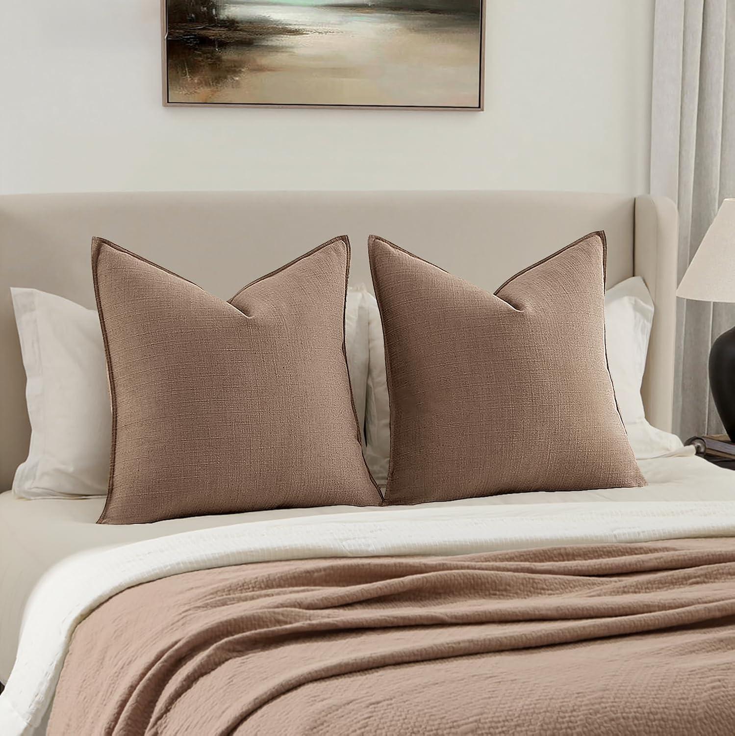imageMIULEE Christmas Decorative Pillow Covers 20x20 2 Pack Boho Farmhouse Neutral Throw Pillows for Couch Thick Textured Modern Linen Cushion Cases Sofa Bed Living Room Home Decor Dark GreenCoco Brown