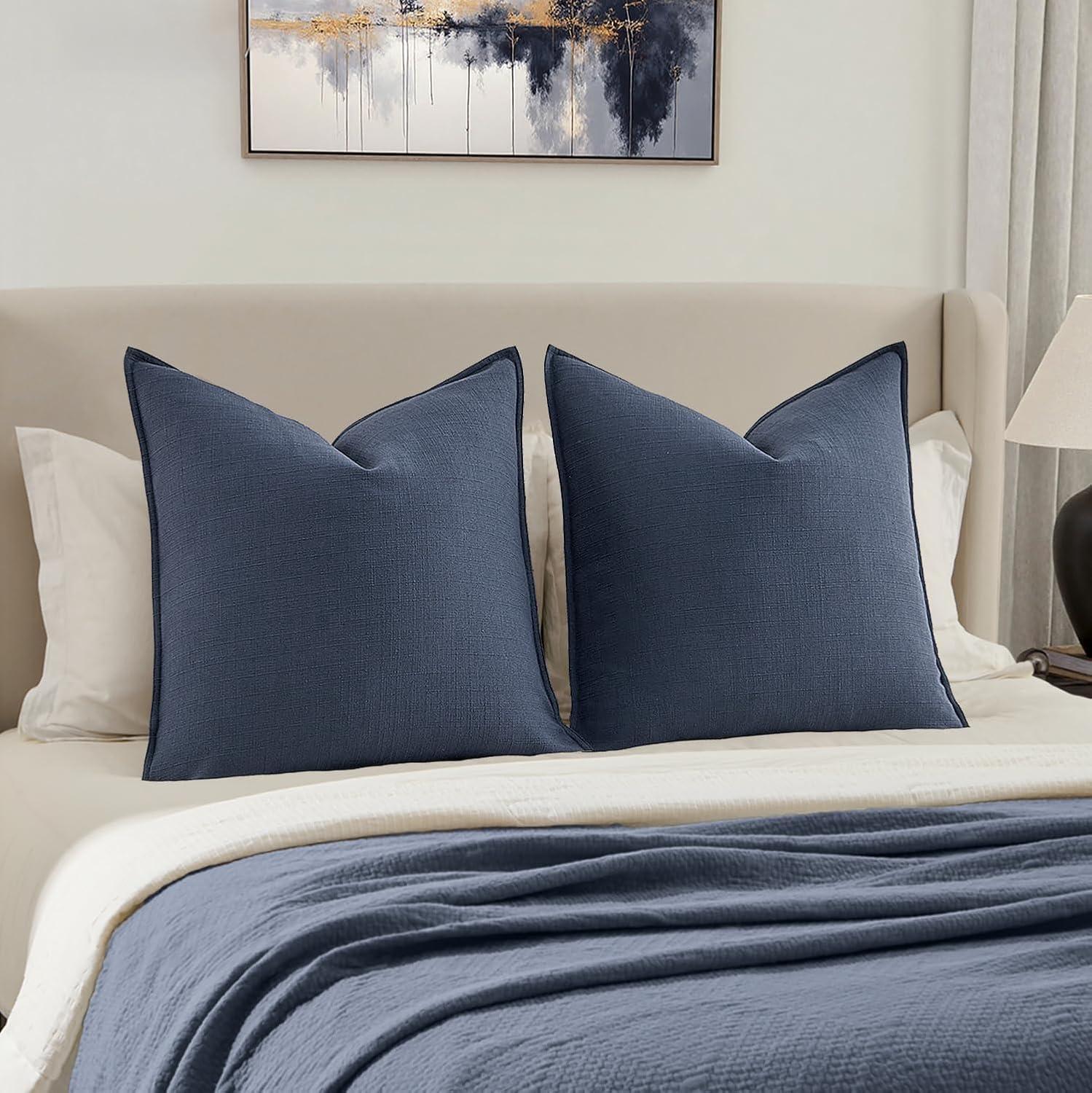 imageMIULEE Christmas Decorative Pillow Covers 20x20 2 Pack Boho Farmhouse Neutral Throw Pillows for Couch Thick Textured Modern Linen Cushion Cases Sofa Bed Living Room Home Decor Dark GreenNavy Blue