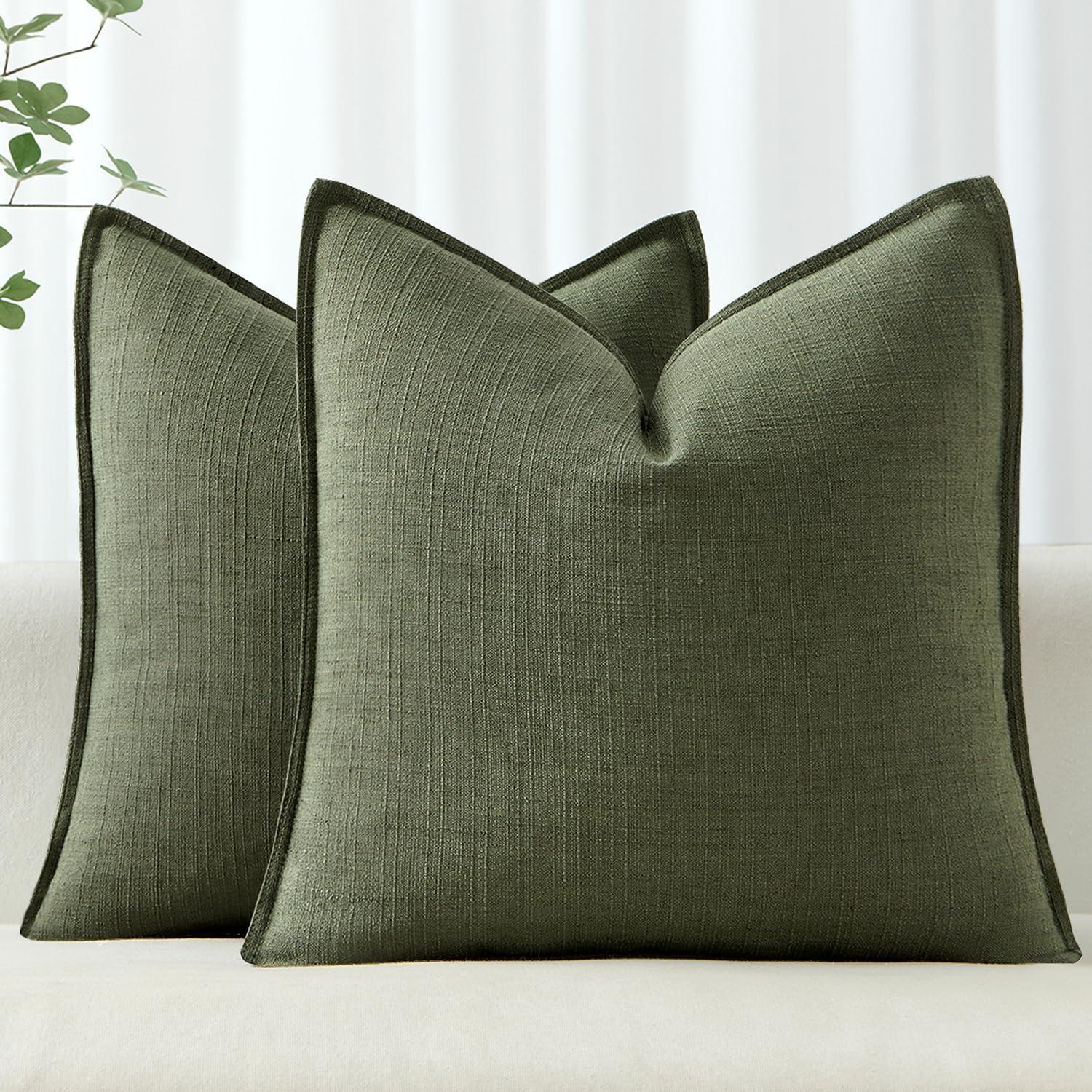 imageMIULEE Christmas Decorative Pillow Covers 20x20 2 Pack Boho Farmhouse Neutral Throw Pillows for Couch Thick Textured Modern Linen Cushion Cases Sofa Bed Living Room Home Decor Dark GreenDark Green