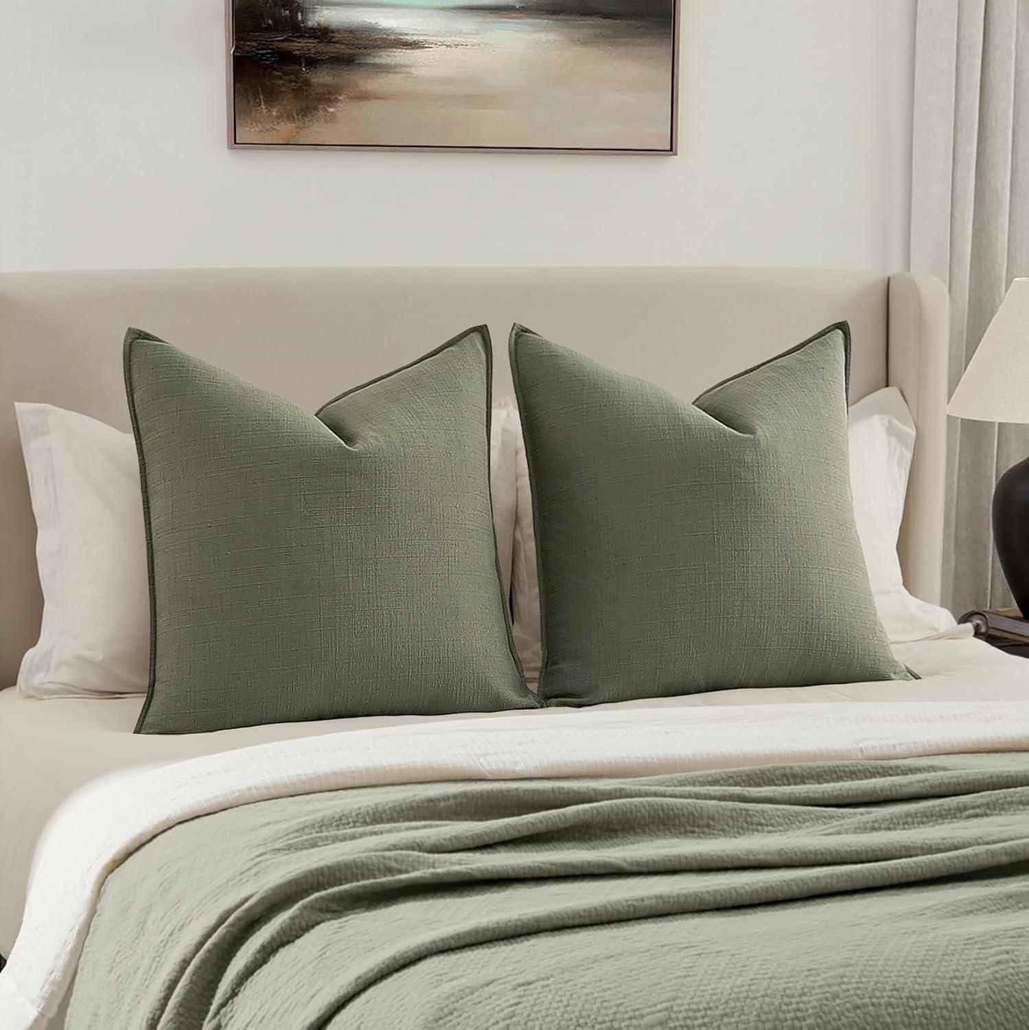 imageMIULEE Christmas Decorative Pillow Covers 20x20 2 Pack Boho Farmhouse Neutral Throw Pillows for Couch Thick Textured Modern Linen Cushion Cases Sofa Bed Living Room Home Decor Dark GreenOlive Green