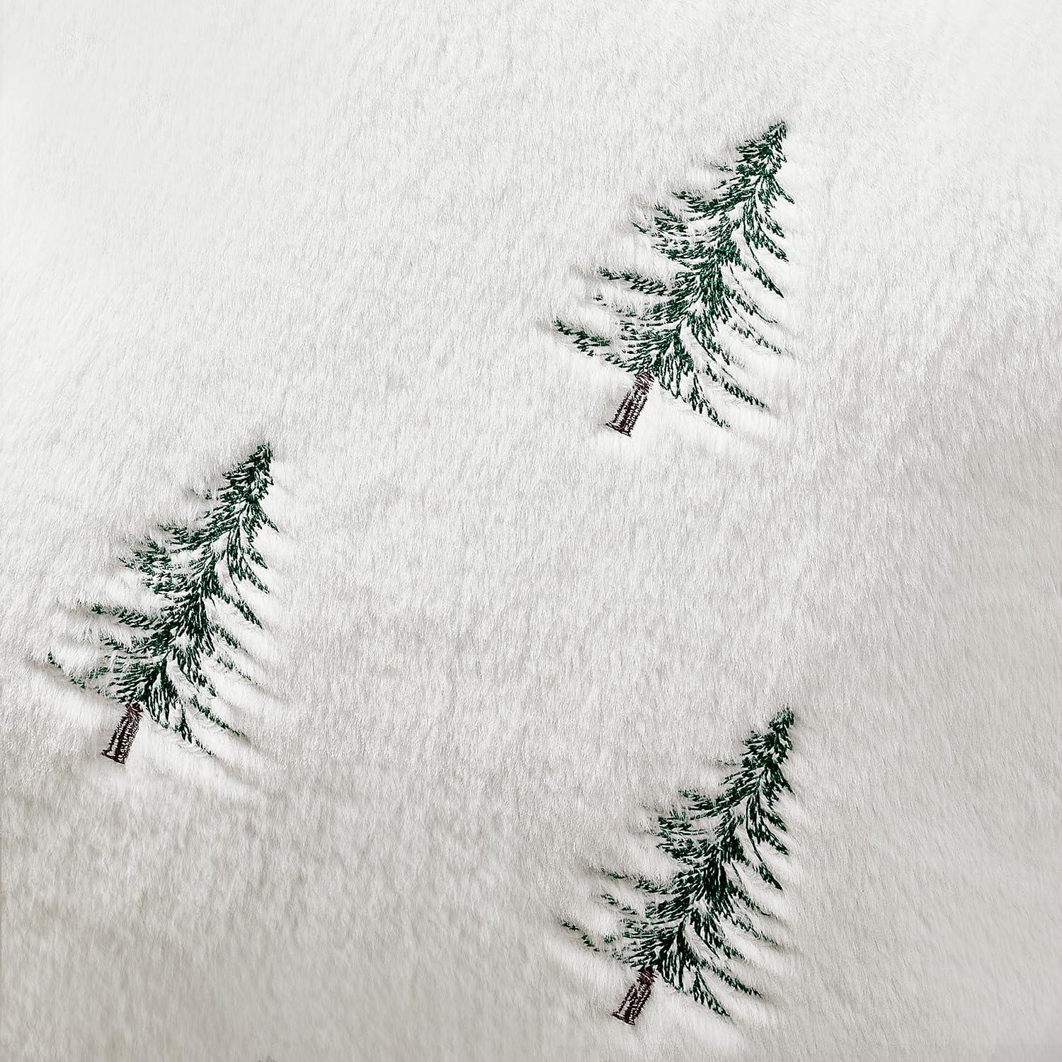 imageMIULEE Christmas Decorative Pillow Covers Set of 2 Faux Fur Throw Pillows with Embroidered Christmas Tree 18x18 Inch White Green Winter Couch Covers for Festival Sofa Bedroom Living Room Home DecorWhite Green