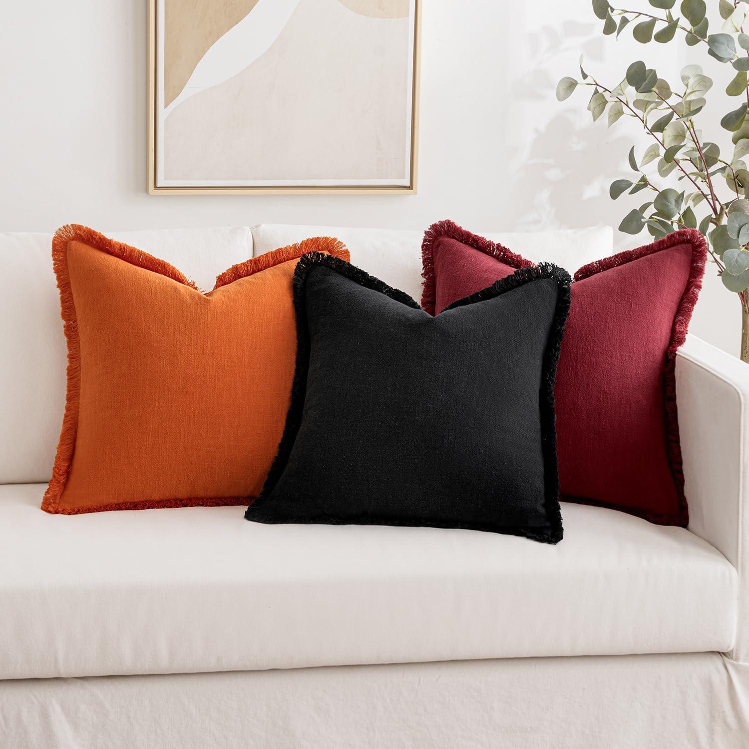 imageMIULEE Christmas Decorative Throw Pillow Covers Neutral Linen Fringe Throw Pillows Set of 2 Natural Beige Boho Farmhouse Cushion Covers with Tassels for Couch Sofa Bed Living Room Decor 18x18 InchOrange