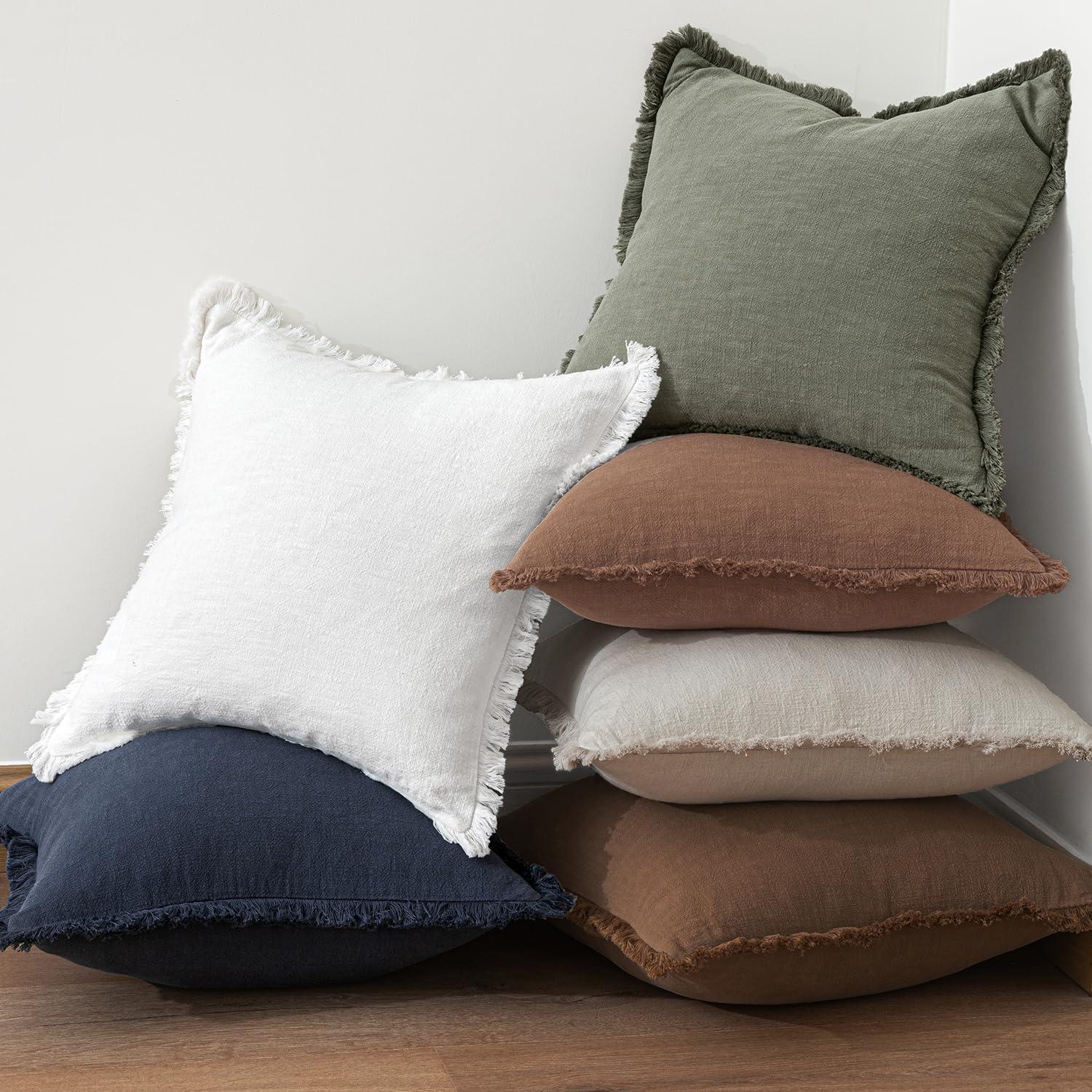 imageMIULEE Christmas Decorative Throw Pillow Covers Neutral Linen Fringe Throw Pillows Set of 2 Natural Beige Boho Farmhouse Cushion Covers with Tassels for Couch Sofa Bed Living Room Decor 18x18 InchDark Coffee