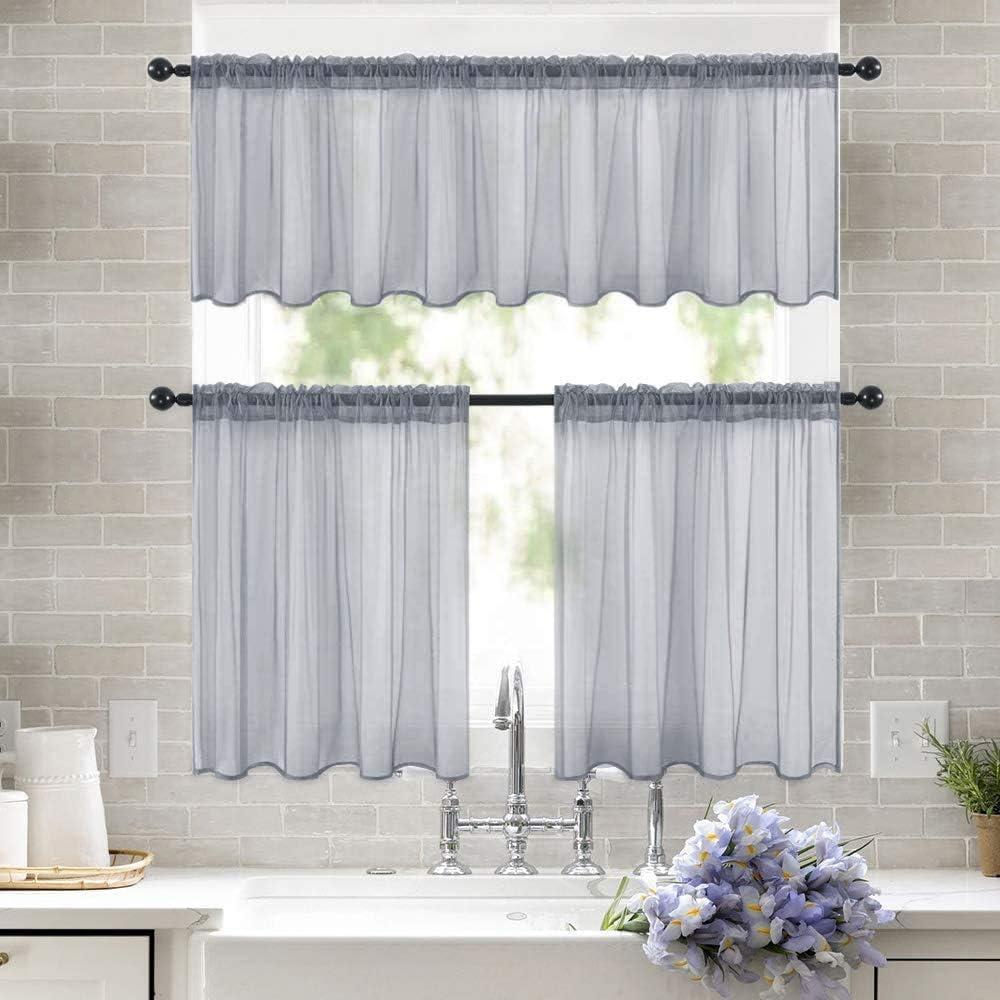 imageMIULEE Christmas Half Window Sheer Curtain Valance Extra Wide Rod Pocket Voile Drape for Kitchen Cafe Bathroom Small Window One Panel 60 x 18 Inch Haute RedDark Grey