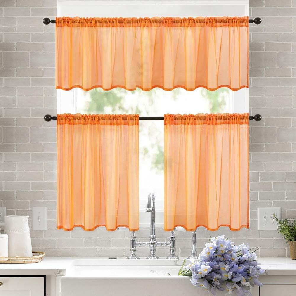 imageMIULEE Christmas Half Window Sheer Curtain Valance Extra Wide Rod Pocket Voile Drape for Kitchen Cafe Bathroom Small Window One Panel 60 x 18 Inch Haute RedOrange