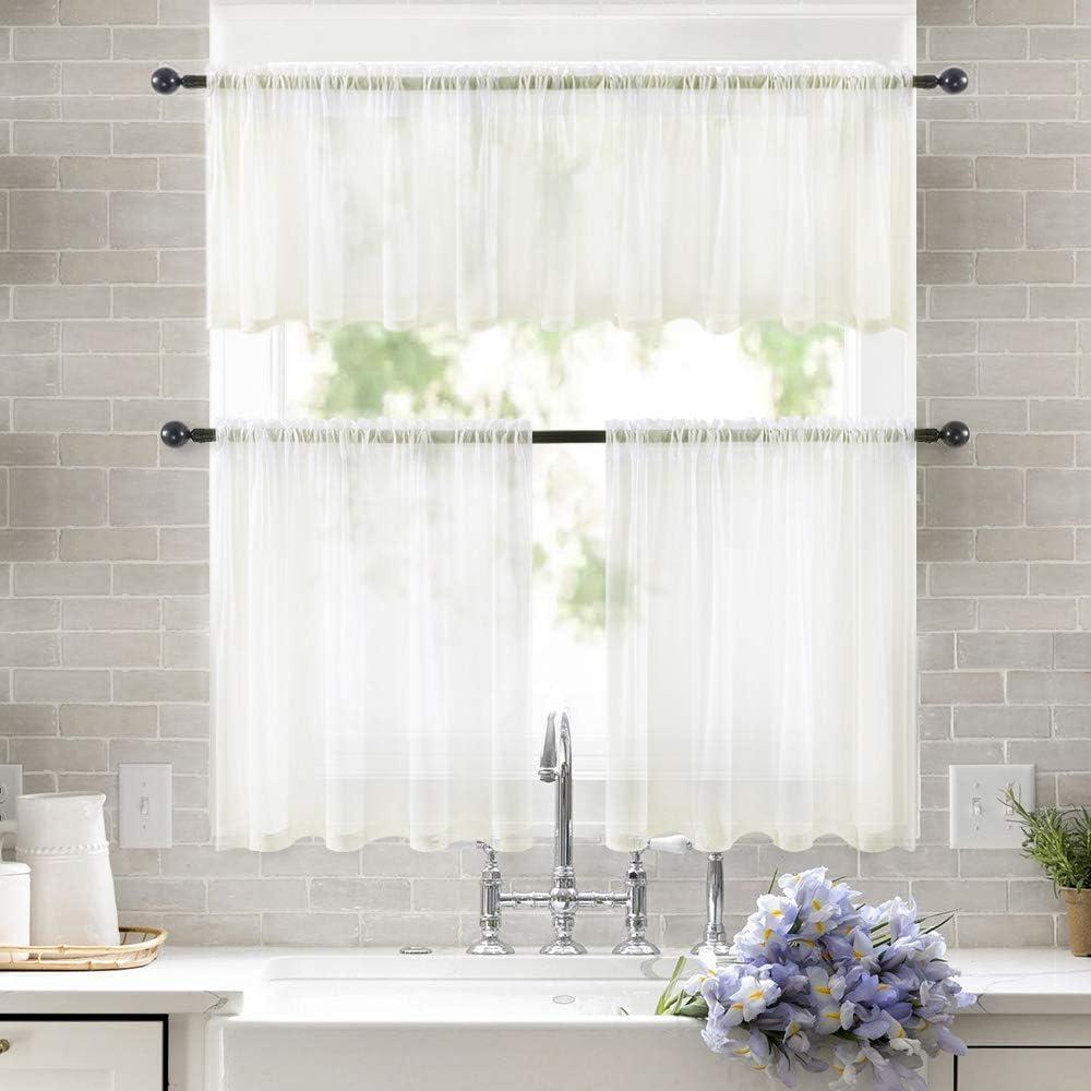 imageMIULEE Christmas Half Window Sheer Curtain Valance Extra Wide Rod Pocket Voile Drape for Kitchen Cafe Bathroom Small Window One Panel 60 x 18 Inch Haute RedIvory