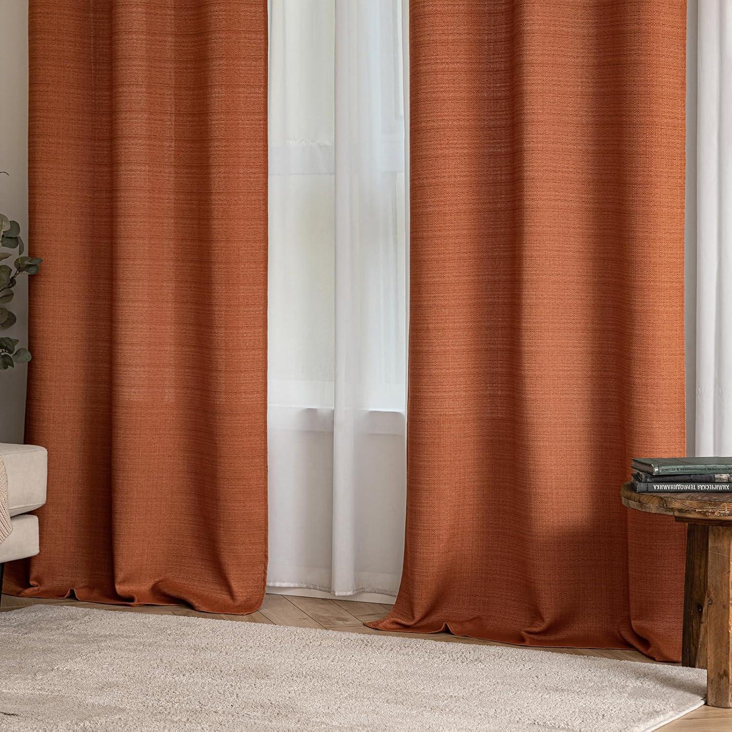 imageMIULEE Christmas Hunter Green Faux Linen Textured Curtains 84 Inch Length 2 Panels Set for Living Room Bedroom Farmhouse Burlap Weave Semi Sheer Grommet Top Light Filtering Window Drapes W37xL84Burnt Orange