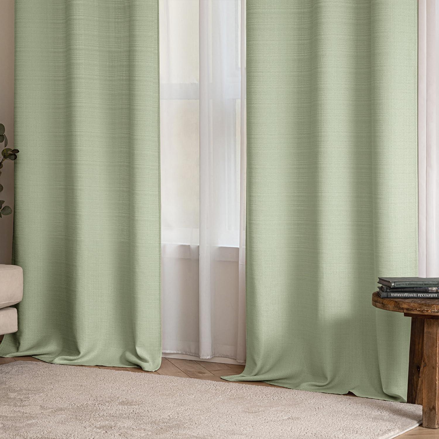 imageMIULEE Christmas Hunter Green Faux Linen Textured Curtains 84 Inch Length 2 Panels Set for Living Room Bedroom Farmhouse Burlap Weave Semi Sheer Grommet Top Light Filtering Window Drapes W37xL84Sage Green