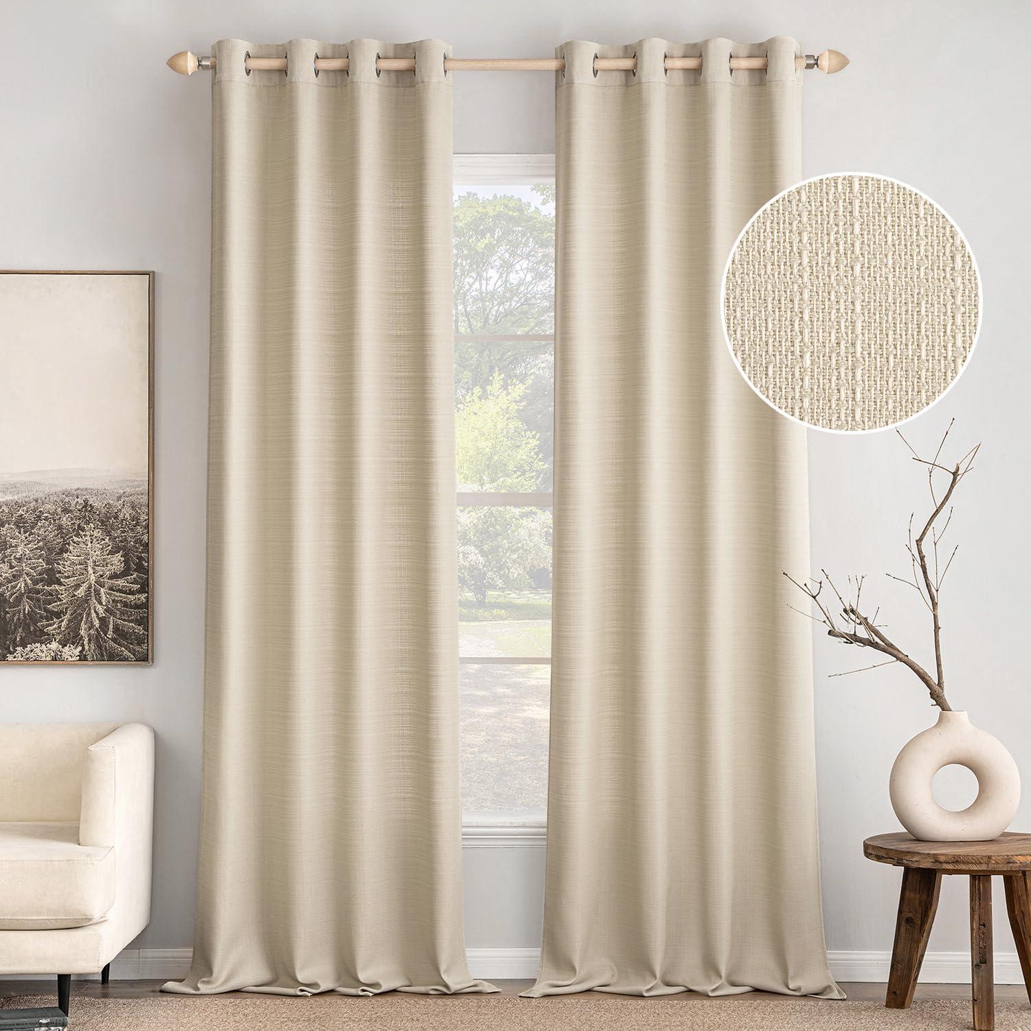 imageMIULEE Christmas Hunter Green Faux Linen Textured Curtains 84 Inch Length 2 Panels Set for Living Room Bedroom Farmhouse Burlap Weave Semi Sheer Grommet Top Light Filtering Window Drapes W37xL84Cream Beige