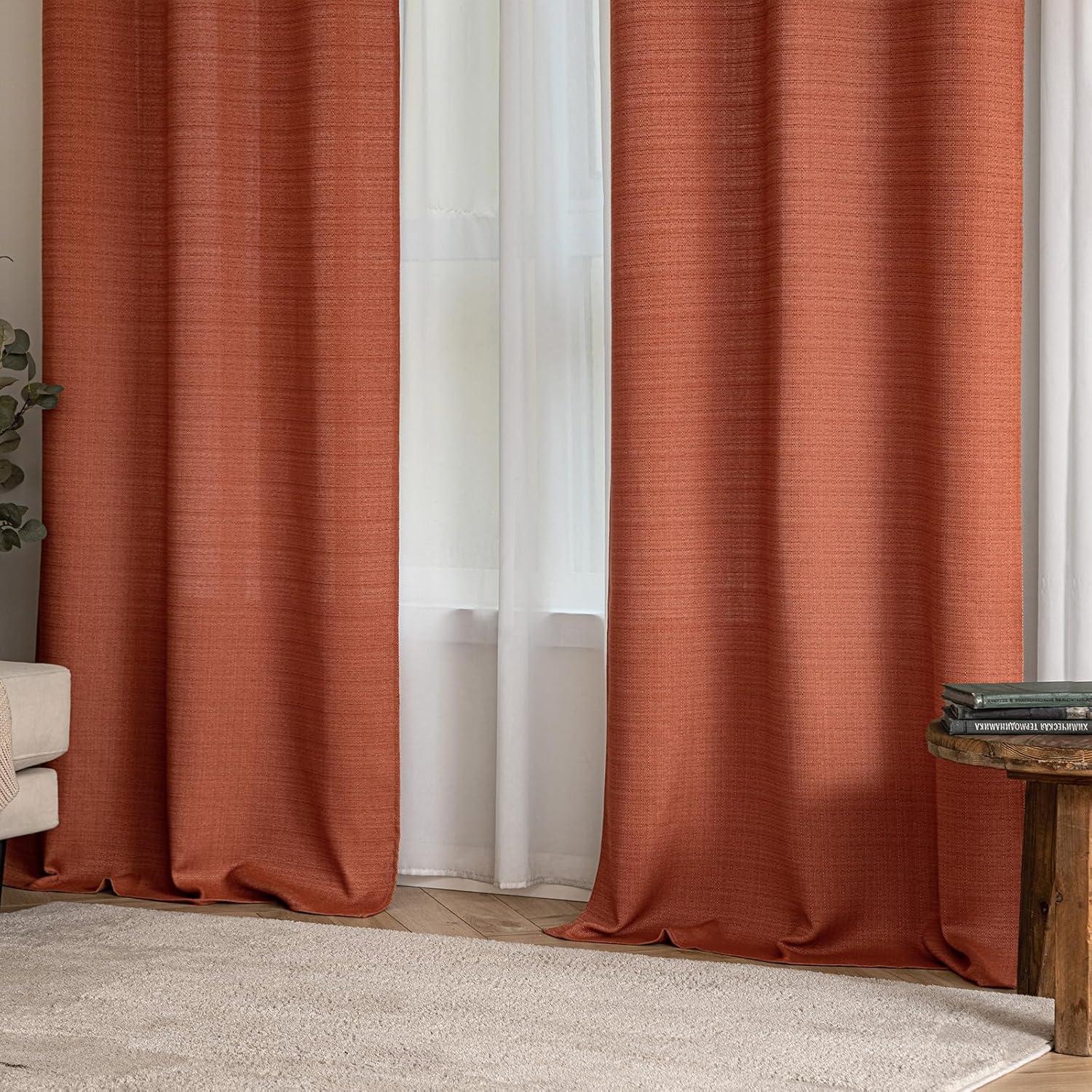 imageMIULEE Christmas Hunter Green Faux Linen Textured Curtains 84 Inch Length 2 Panels Set for Living Room Bedroom Farmhouse Burlap Weave Semi Sheer Grommet Top Light Filtering Window Drapes W37xL84Terracotta