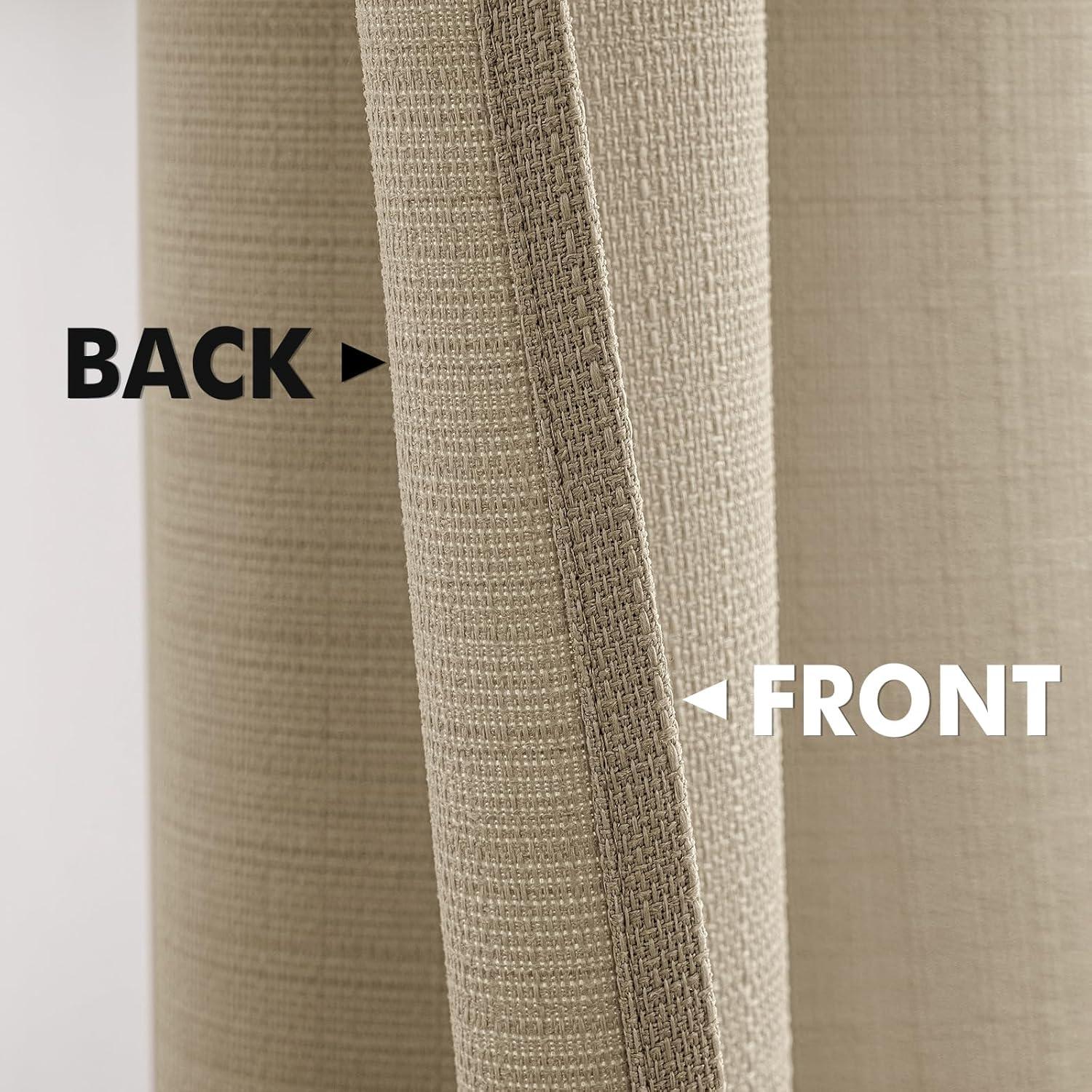imageMIULEE Christmas Hunter Green Faux Linen Textured Curtains 84 Inch Length 2 Panels Set for Living Room Bedroom Farmhouse Burlap Weave Semi Sheer Grommet Top Light Filtering Window Drapes W37xL84Taupe