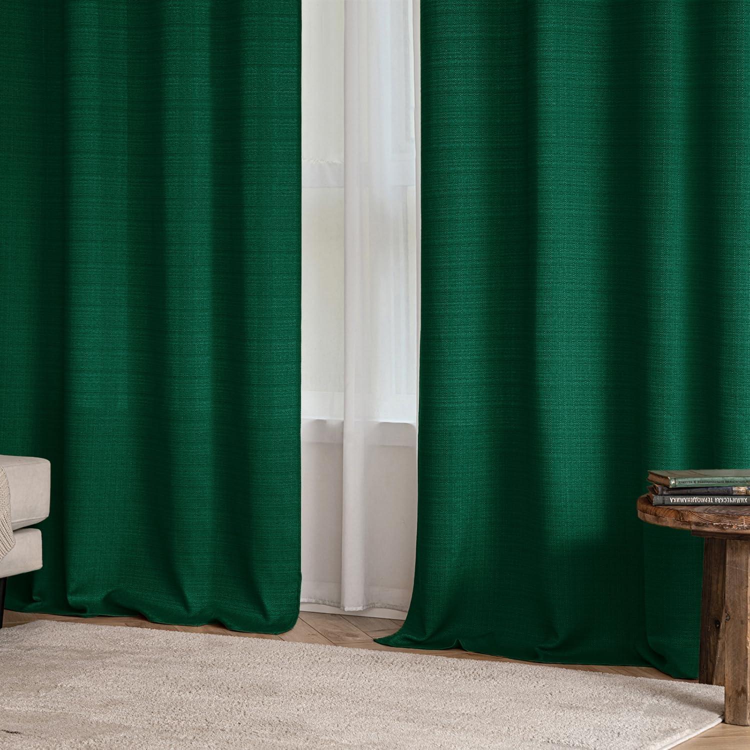 imageMIULEE Christmas Hunter Green Faux Linen Textured Curtains 84 Inch Length 2 Panels Set for Living Room Bedroom Farmhouse Burlap Weave Semi Sheer Grommet Top Light Filtering Window Drapes W37xL84Hunter Green