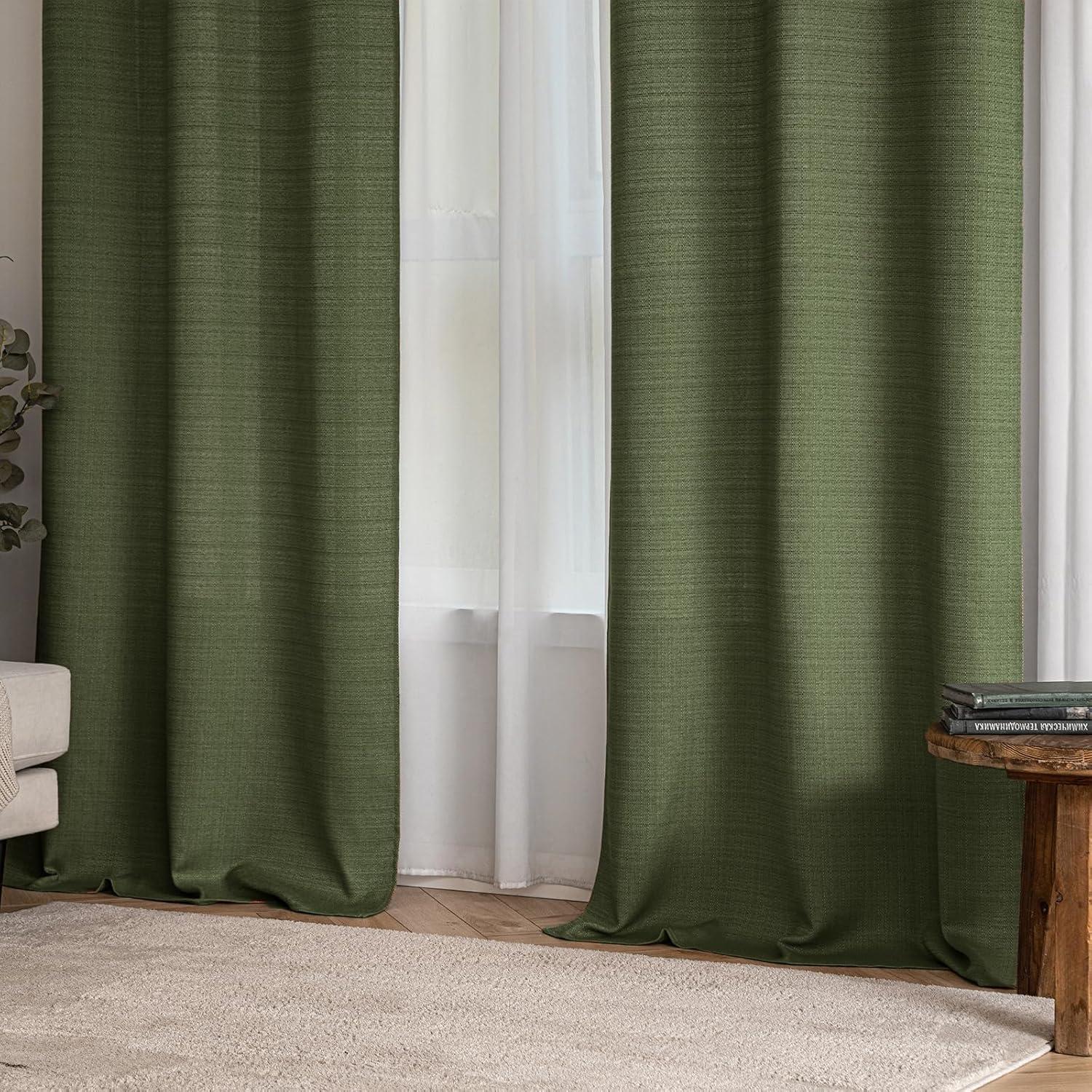 imageMIULEE Christmas Hunter Green Faux Linen Textured Curtains 84 Inch Length 2 Panels Set for Living Room Bedroom Farmhouse Burlap Weave Semi Sheer Grommet Top Light Filtering Window Drapes W37xL84Olive Green