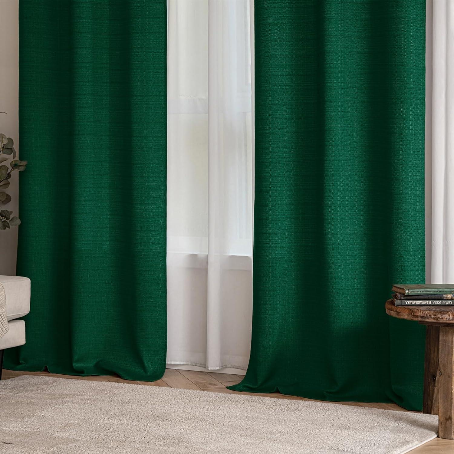 imageMIULEE Christmas Hunter Green Faux Linen Textured Curtains 84 Inch Length 2 Panels Set for Living Room Bedroom Farmhouse Burlap Weave Semi Sheer Grommet Top Light Filtering Window Drapes W37xL84Hunter Green