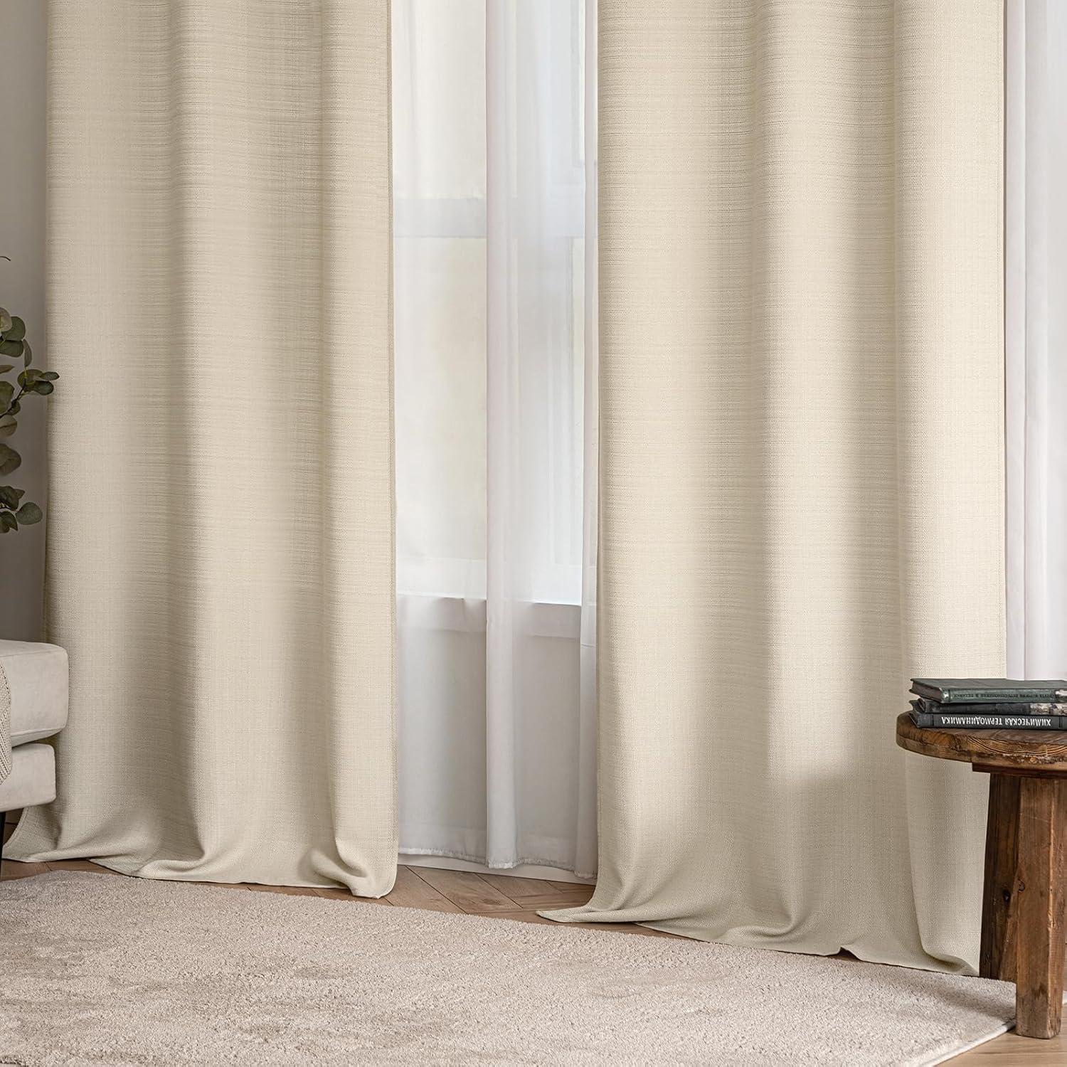 imageMIULEE Christmas Hunter Green Faux Linen Textured Curtains 84 Inch Length 2 Panels Set for Living Room Bedroom Farmhouse Burlap Weave Semi Sheer Grommet Top Light Filtering Window Drapes W37xL84Cream Beige
