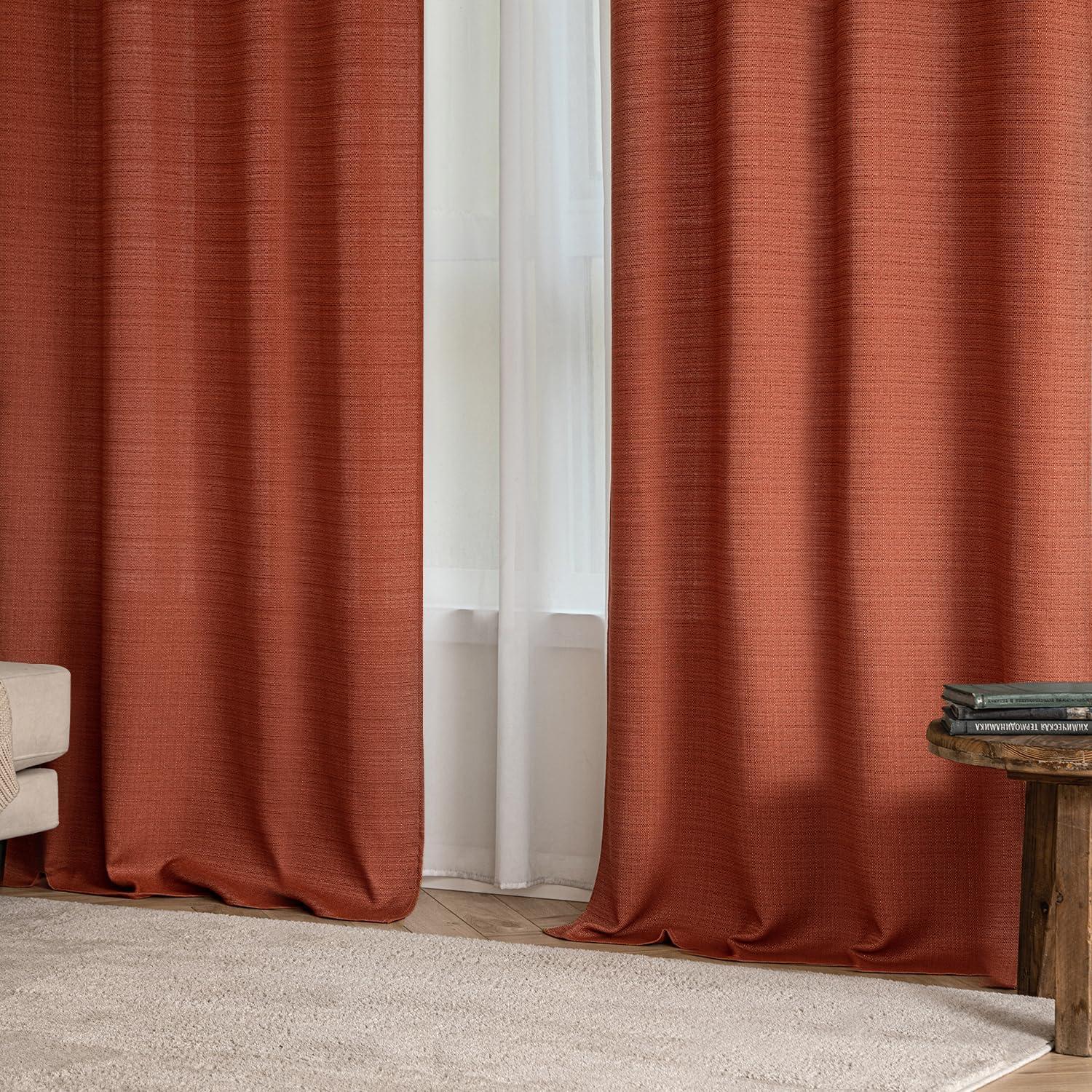 imageMIULEE Christmas Hunter Green Faux Linen Textured Curtains 84 Inch Length 2 Panels Set for Living Room Bedroom Farmhouse Burlap Weave Semi Sheer Grommet Top Light Filtering Window Drapes W37xL84Terracotta