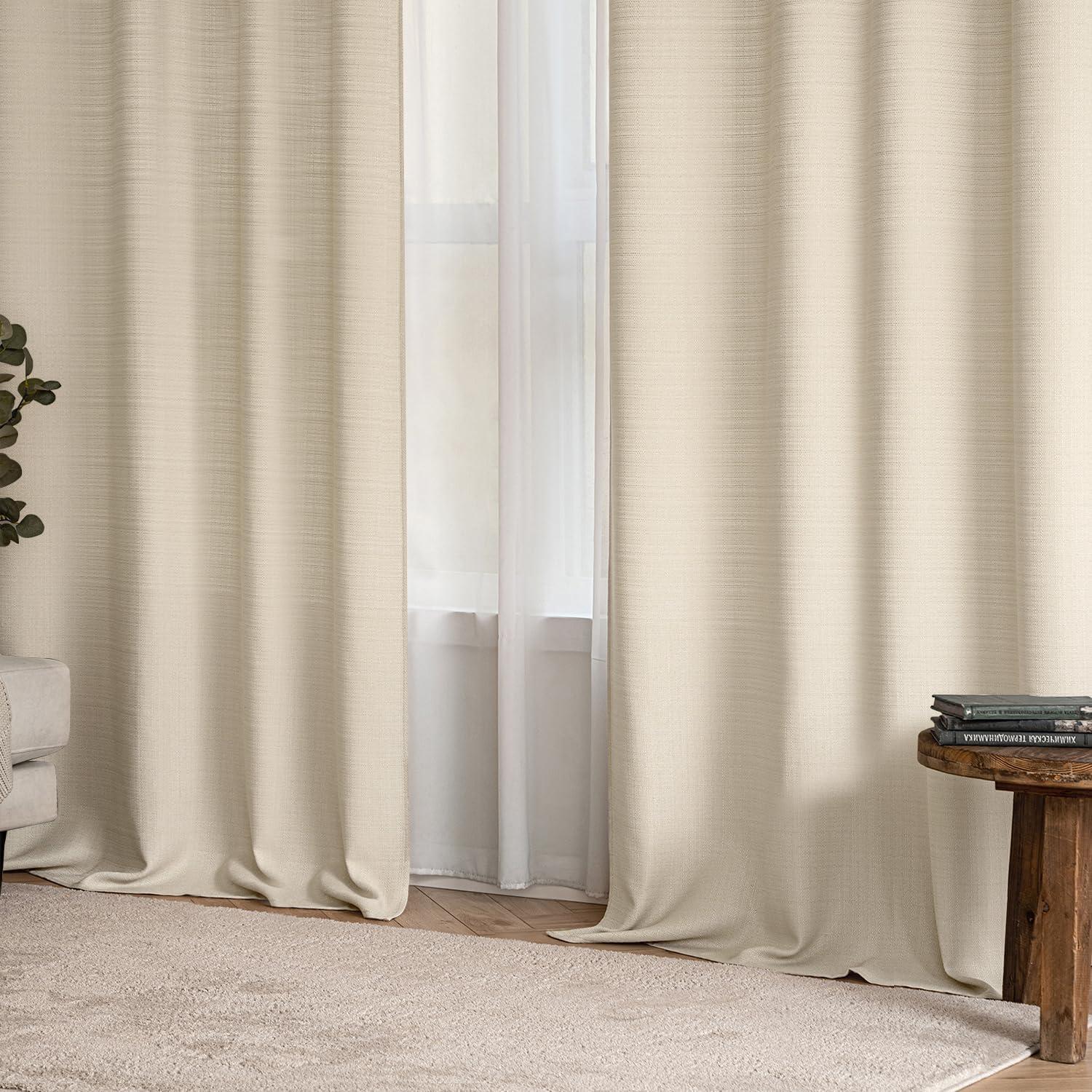 imageMIULEE Christmas Hunter Green Faux Linen Textured Curtains 84 Inch Length 2 Panels Set for Living Room Bedroom Farmhouse Burlap Weave Semi Sheer Grommet Top Light Filtering Window Drapes W37xL84Cream Beige