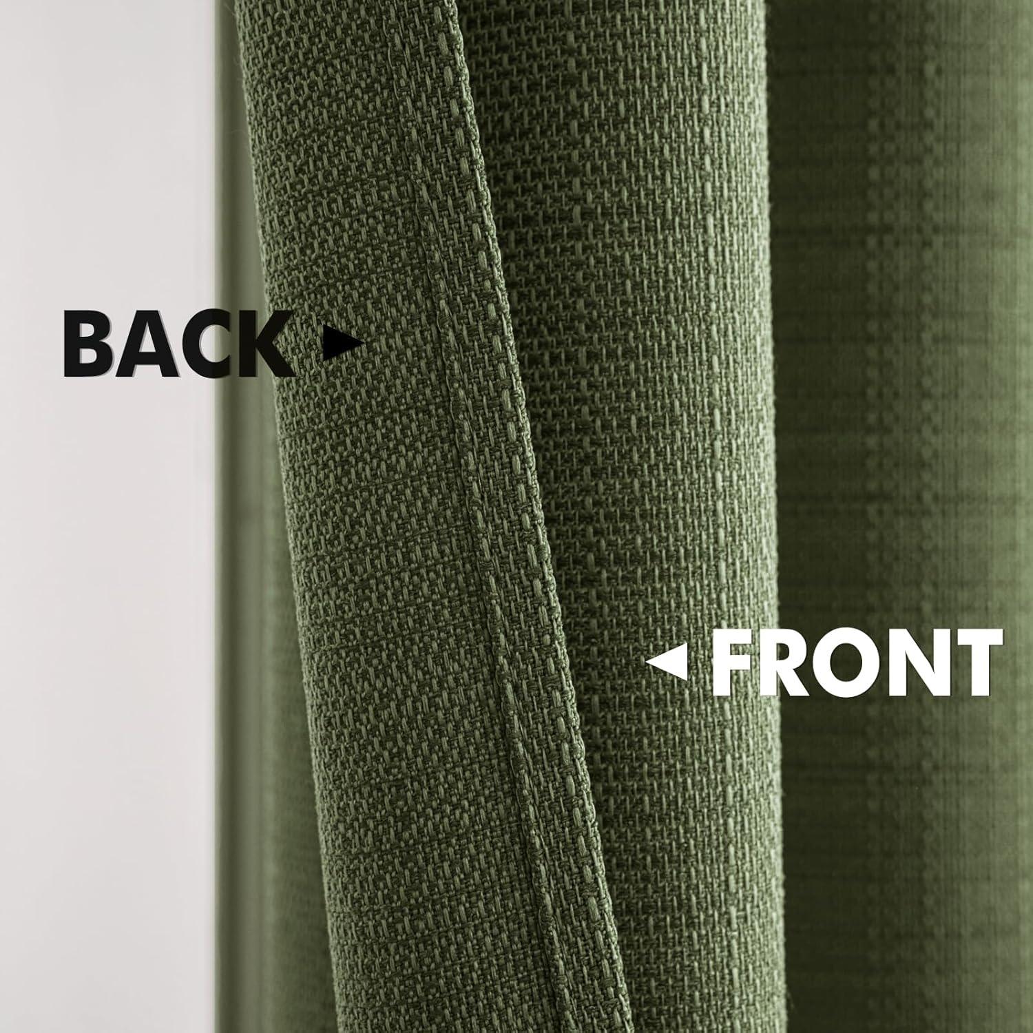 imageMIULEE Christmas Hunter Green Faux Linen Textured Curtains 84 Inch Length 2 Panels Set for Living Room Bedroom Farmhouse Burlap Weave Semi Sheer Grommet Top Light Filtering Window Drapes W37xL84Olive Green