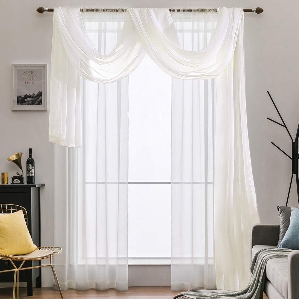 imageMIULEE Christmas Luxury Window Scarf Sheer Voile Elegant Topper Long Window Valance Solid Window Treatment Swags Drapes for Window Ceremony Wedding Canopy Bed 54quot x 216quot Maroon Red 1 PieceIvory