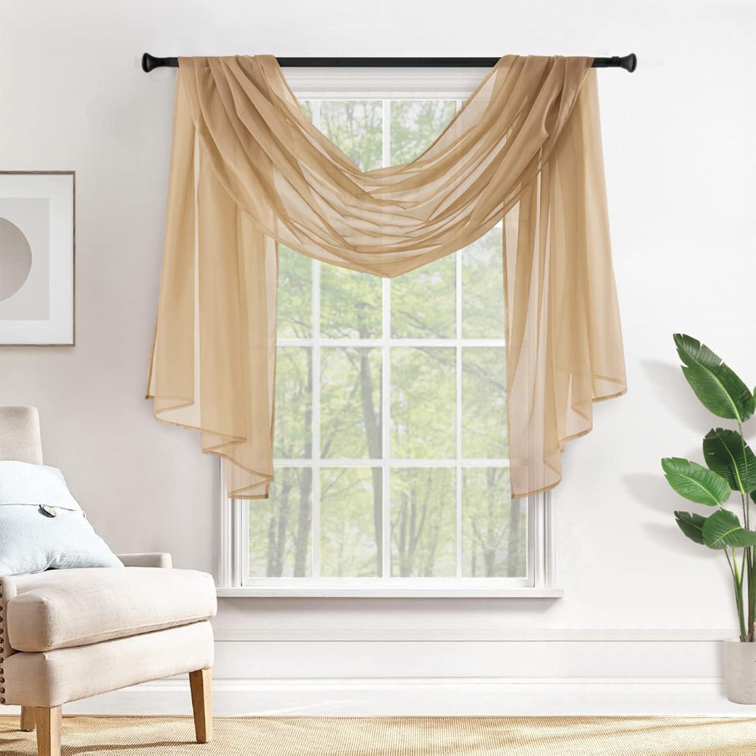 imageMIULEE Christmas Luxury Window Scarf Sheer Voile Elegant Topper Long Window Valance Solid Window Treatment Swags Drapes for Window Ceremony Wedding Canopy Bed 54quot x 216quot Maroon Red 1 PieceBrown