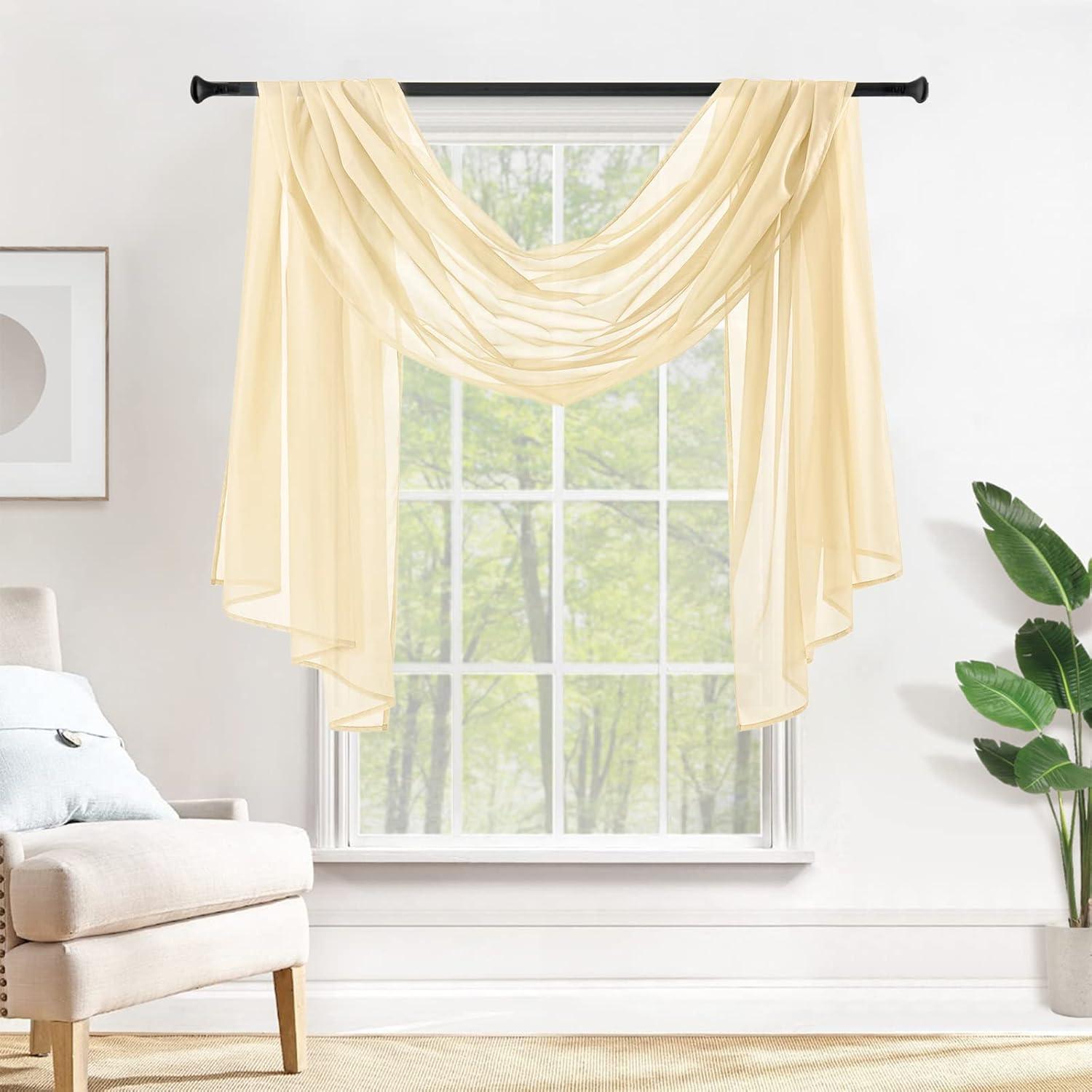 imageMIULEE Christmas Luxury Window Scarf Sheer Voile Elegant Topper Long Window Valance Solid Window Treatment Swags Drapes for Window Ceremony Wedding Canopy Bed 54quot x 216quot Maroon Red 1 PieceCream Beige