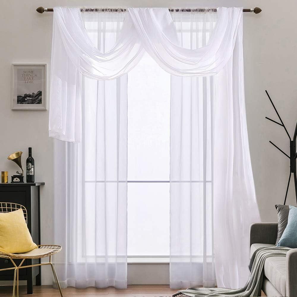 imageMIULEE Christmas Luxury Window Scarf Sheer Voile Elegant Topper Long Window Valance Solid Window Treatment Swags Drapes for Window Ceremony Wedding Canopy Bed 54quot x 216quot Maroon Red 1 PieceWhite