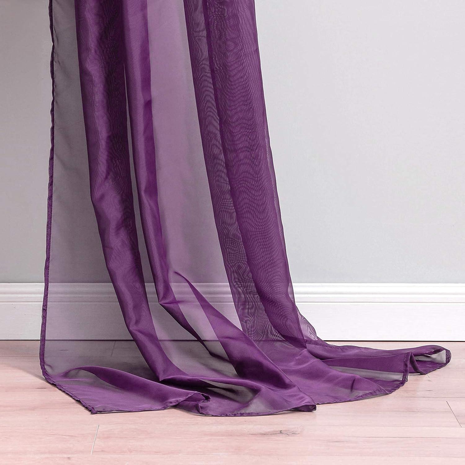 imageMIULEE Christmas Luxury Window Scarf Sheer Voile Elegant Topper Long Window Valance Solid Window Treatment Swags Drapes for Window Ceremony Wedding Canopy Bed 54quot x 216quot Maroon Red 1 PiecePlum Purple
