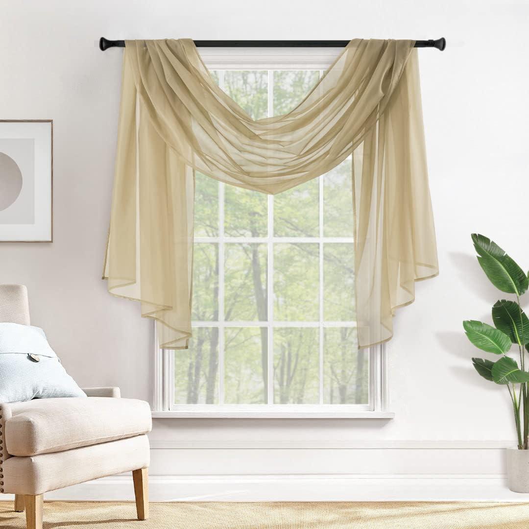 imageMIULEE Christmas Luxury Window Scarf Sheer Voile Elegant Topper Long Window Valance Solid Window Treatment Swags Drapes for Window Ceremony Wedding Canopy Bed 54quot x 216quot Maroon Red 1 PieceBeige