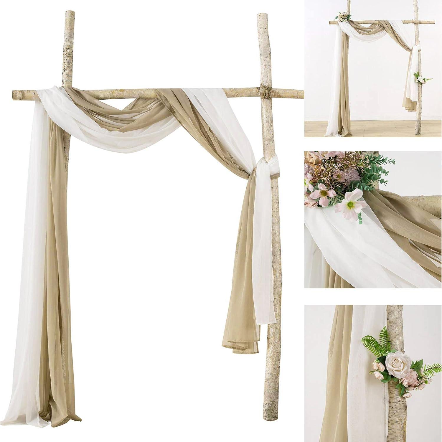 imageMIULEE Christmas Luxury Window Scarf Sheer Voile Elegant Topper Long Window Valance Solid Window Treatment Swags Drapes for Window Ceremony Wedding Canopy Bed 54quot x 216quot Maroon Red 1 PieceBeige