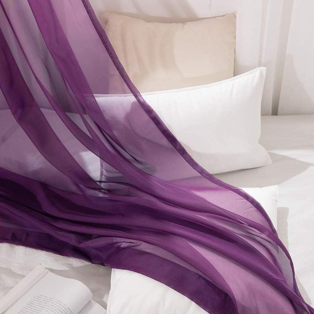 imageMIULEE Christmas Luxury Window Scarf Sheer Voile Elegant Topper Long Window Valance Solid Window Treatment Swags Drapes for Window Ceremony Wedding Canopy Bed 54quot x 216quot Maroon Red 1 PiecePlum Purple