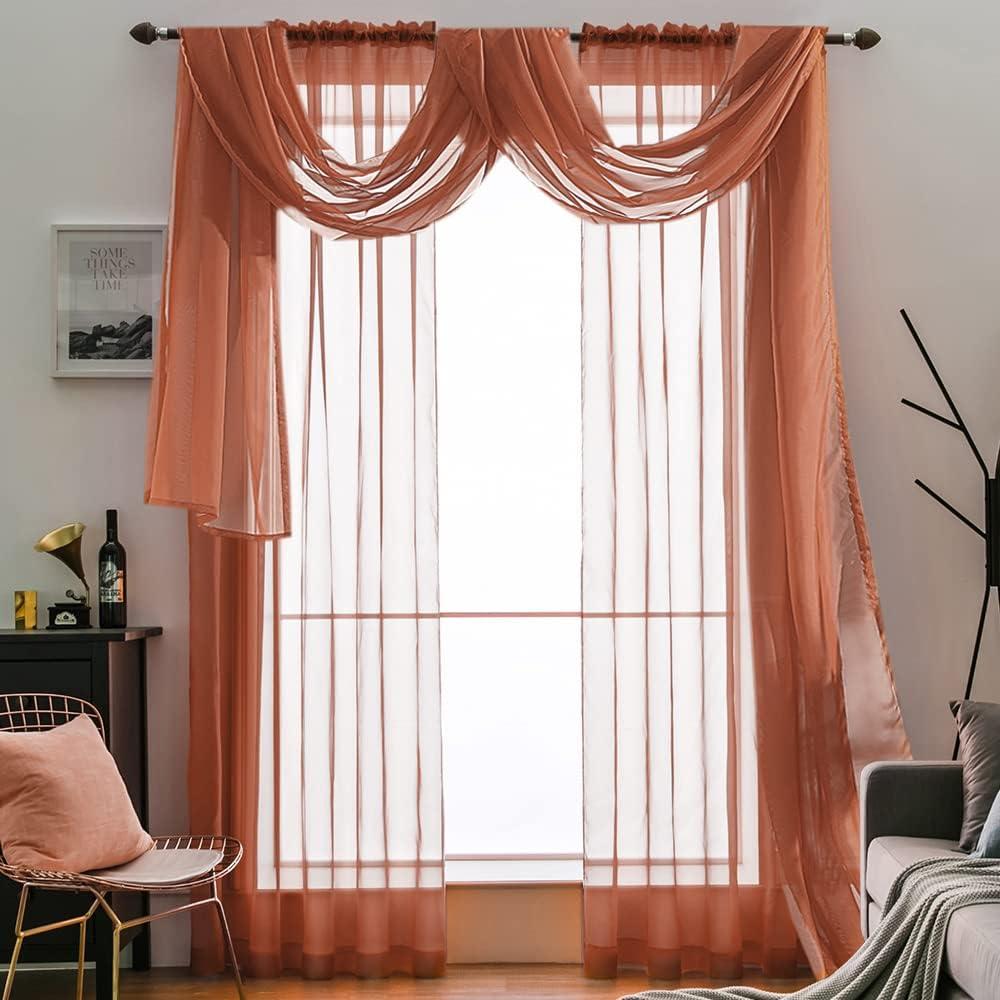 imageMIULEE Christmas Luxury Window Scarf Sheer Voile Elegant Topper Long Window Valance Solid Window Treatment Swags Drapes for Window Ceremony Wedding Canopy Bed 54quot x 216quot Maroon Red 1 PieceBurnt Orange