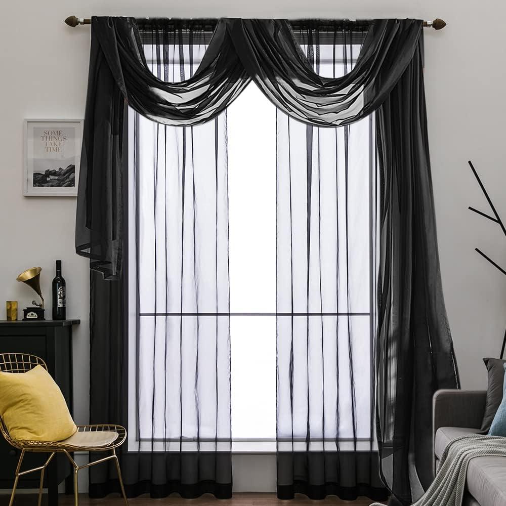 imageMIULEE Christmas Luxury Window Scarf Sheer Voile Elegant Topper Long Window Valance Solid Window Treatment Swags Drapes for Window Ceremony Wedding Canopy Bed 54quot x 216quot Maroon Red 1 PieceBlack