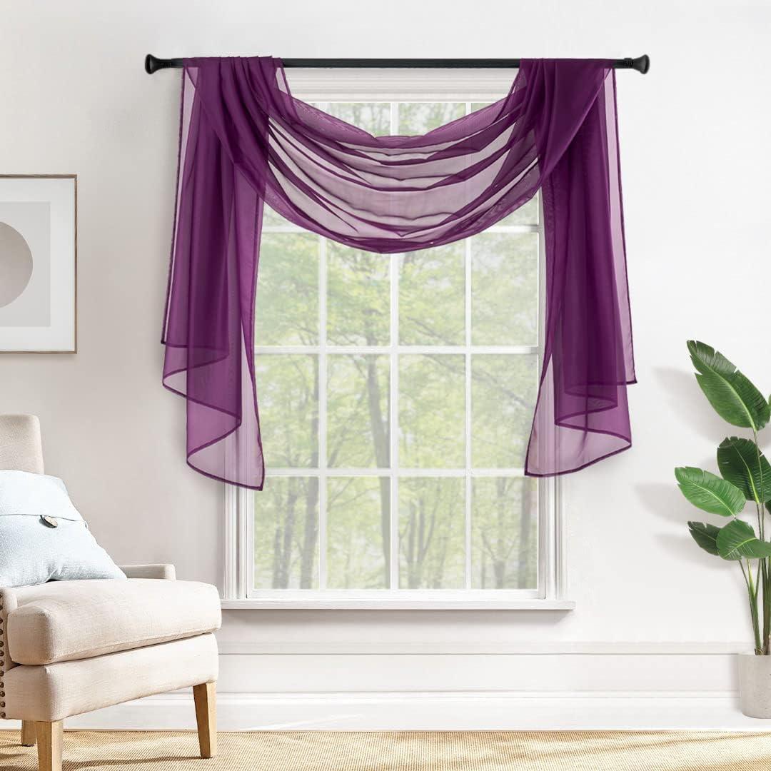 imageMIULEE Christmas Luxury Window Scarf Sheer Voile Elegant Topper Long Window Valance Solid Window Treatment Swags Drapes for Window Ceremony Wedding Canopy Bed 54quot x 216quot Maroon Red 1 PiecePlum Purple