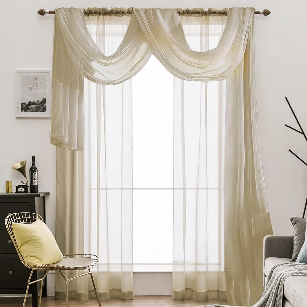 imageMIULEE Christmas Luxury Window Scarf Sheer Voile Elegant Topper Long Window Valance Solid Window Treatment Swags Drapes for Window Ceremony Wedding Canopy Bed 54quot x 216quot Maroon Red 1 PieceBeige