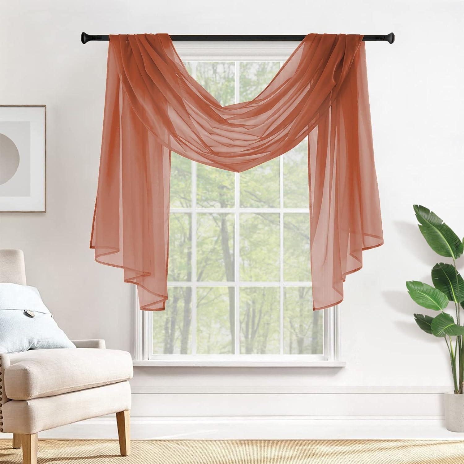imageMIULEE Christmas Luxury Window Scarf Sheer Voile Elegant Topper Long Window Valance Solid Window Treatment Swags Drapes for Window Ceremony Wedding Canopy Bed 54quot x 216quot Maroon Red 1 PieceBurnt Orange