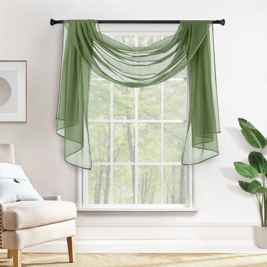 imageMIULEE Christmas Luxury Window Scarf Sheer Voile Elegant Topper Long Window Valance Solid Window Treatment Swags Drapes for Window Ceremony Wedding Canopy Bed 54quot x 216quot Maroon Red 1 PieceSage Green