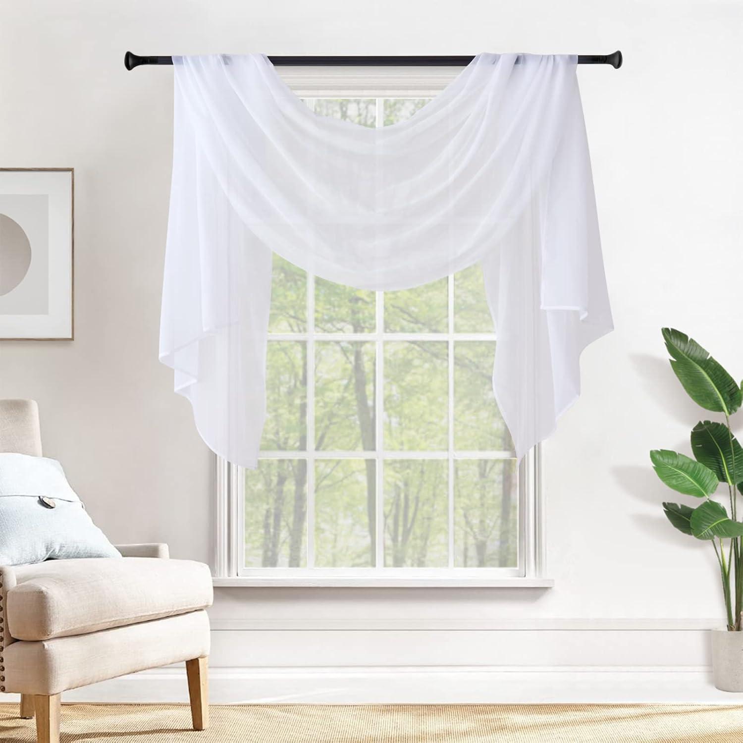 imageMIULEE Christmas Luxury Window Scarf Sheer Voile Elegant Topper Long Window Valance Solid Window Treatment Swags Drapes for Window Ceremony Wedding Canopy Bed 54quot x 216quot Maroon Red 1 PieceWhite