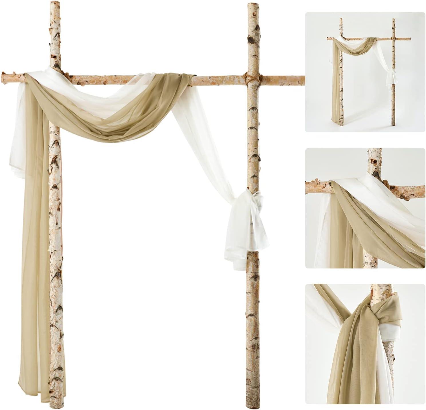 imageMIULEE Christmas Luxury Window Scarf Sheer Voile Elegant Topper Long Window Valance Solid Window Treatment Swags Drapes for Window Ceremony Wedding Canopy Bed 54quot x 216quot Maroon Red 1 PieceBeige