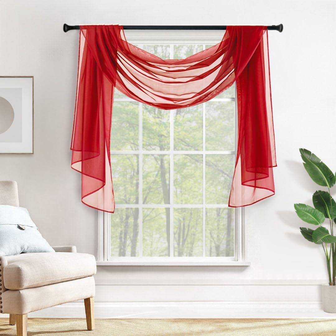 imageMIULEE Christmas Luxury Window Scarf Sheer Voile Elegant Topper Long Window Valance Solid Window Treatment Swags Drapes for Window Ceremony Wedding Canopy Bed 54quot x 216quot Maroon Red 1 PieceRed