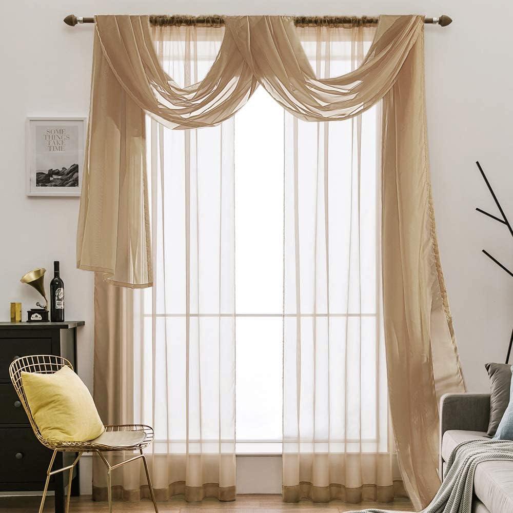 imageMIULEE Christmas Luxury Window Scarf Sheer Voile Elegant Topper Long Window Valance Solid Window Treatment Swags Drapes for Window Ceremony Wedding Canopy Bed 54quot x 216quot Maroon Red 1 PieceBrown